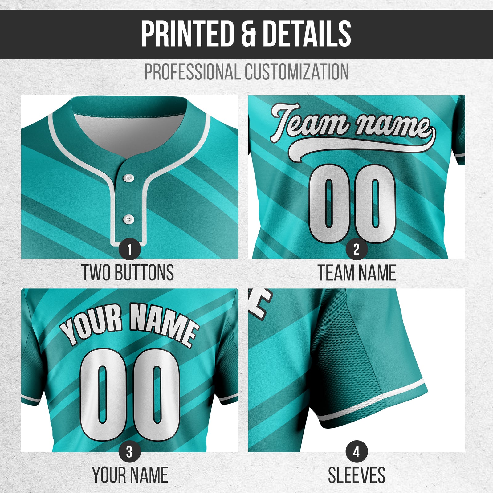 Custom Bold Flow Teal Baseball Sports Jersey Personalized Uniform with Name & Number