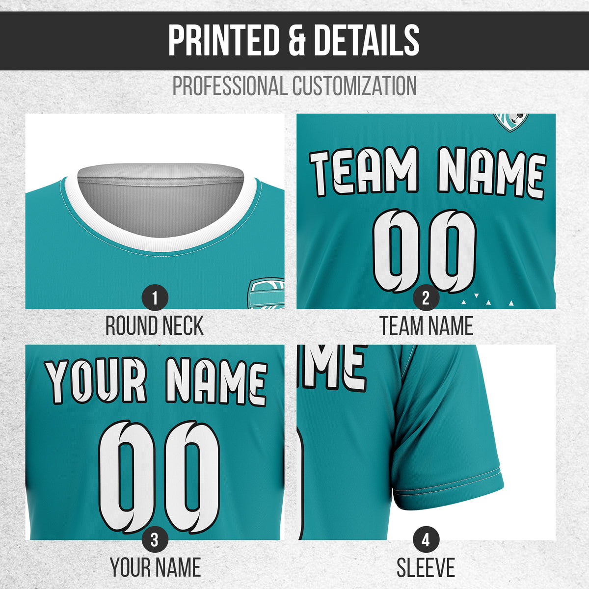 Custom Tri-Edge R Side Pattern Soccer Teal Sport Tops Jersey