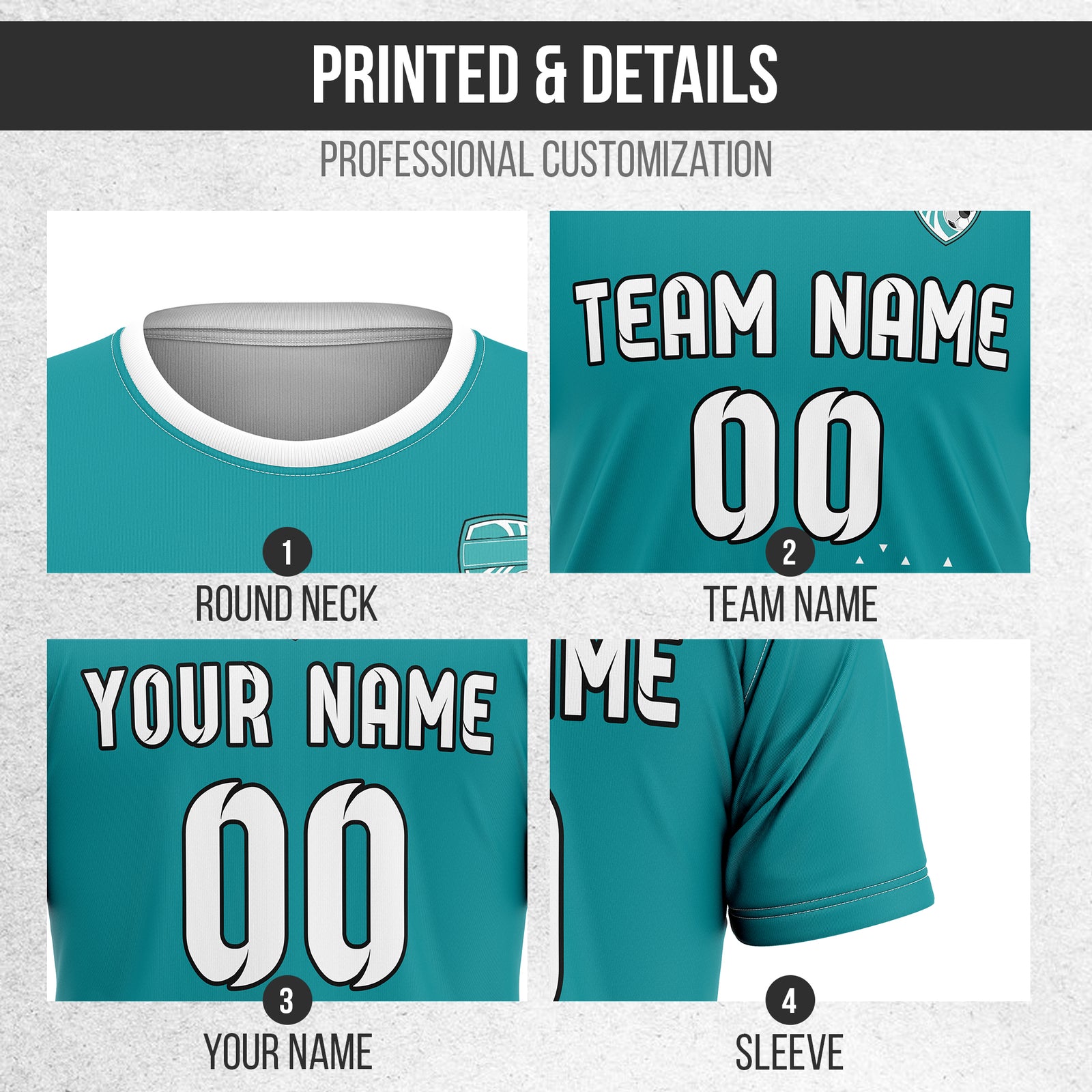 Custom Tri-Edge R Side Pattern Soccer Teal Sport Tops Jersey