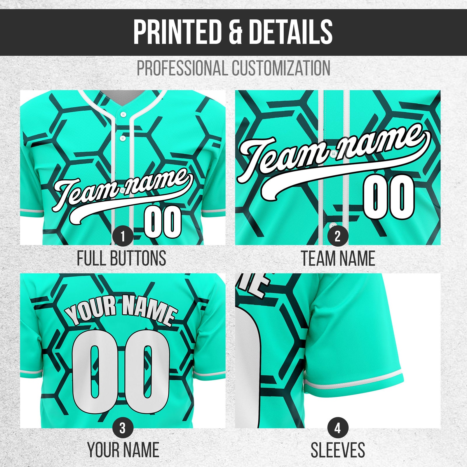Custom Sting Force Aqua Baseball Sports Jersey Personalized Uniform with Name & Number