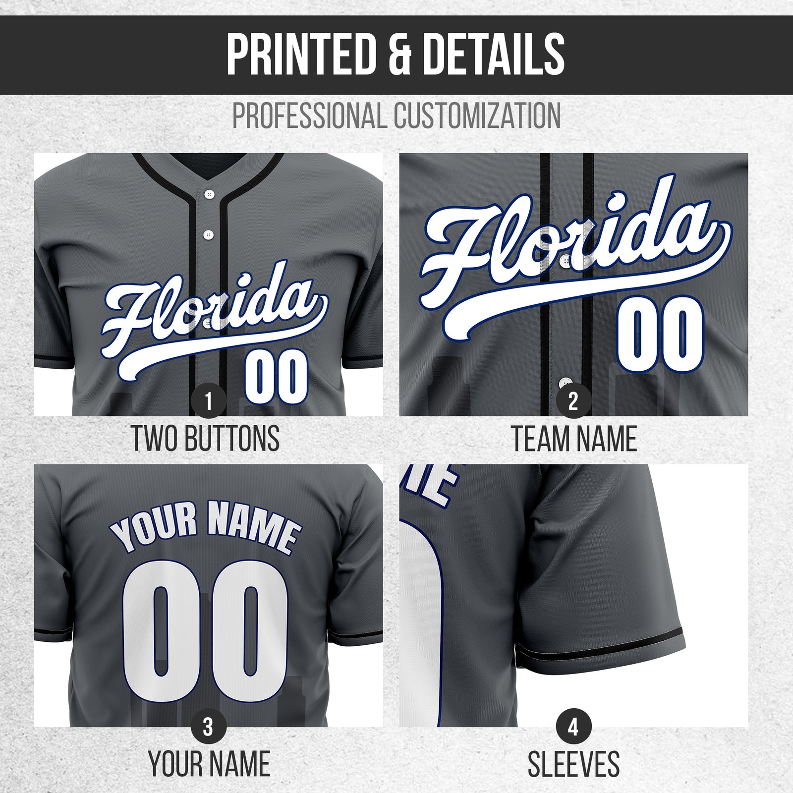 Custom City Flux Dark Grey Baseball Sports Jersey Personalized Uniform with Name & Number
