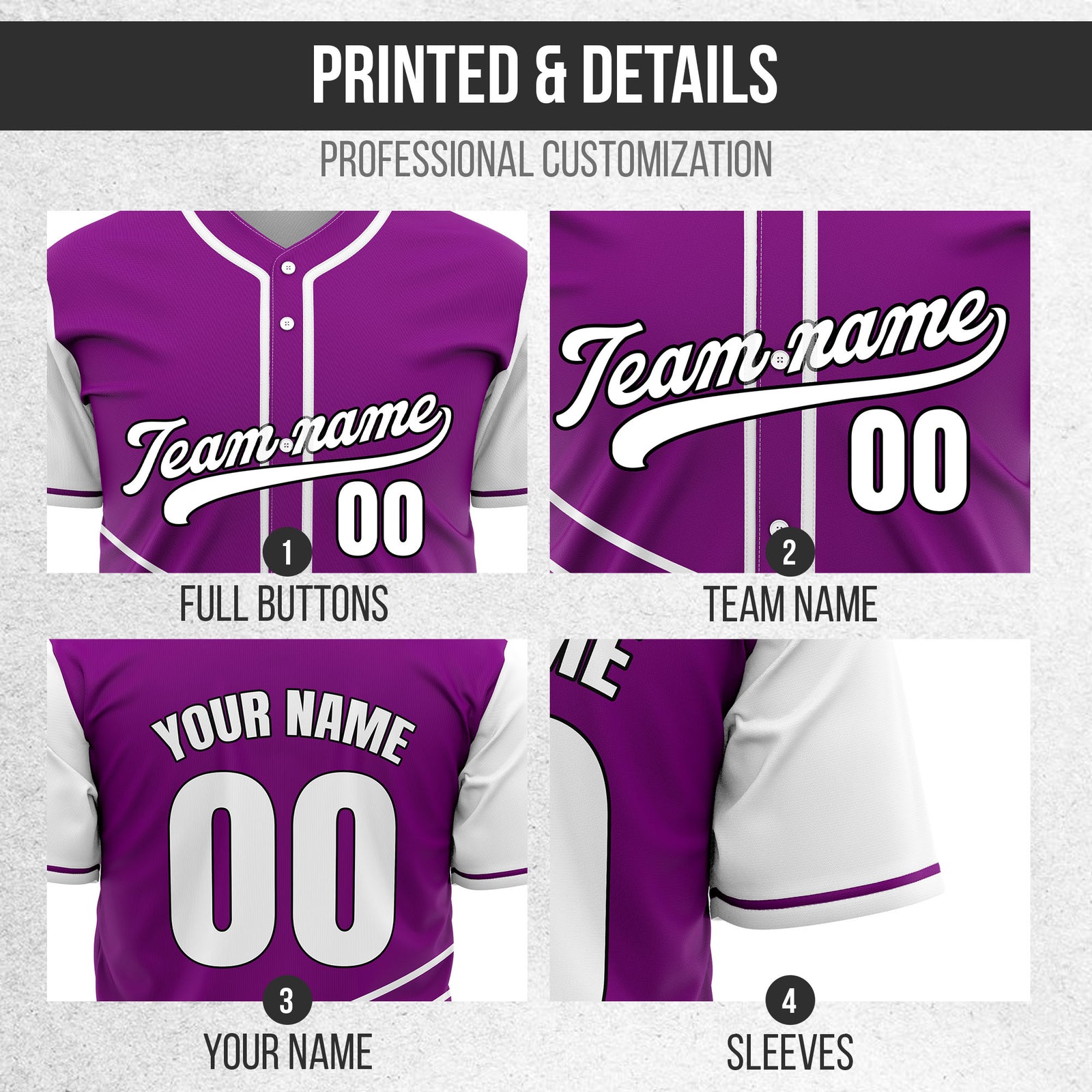 Custom Swift Purple Raglan Style Baseball Sports Jersey Personalized Uniform with Name & Number