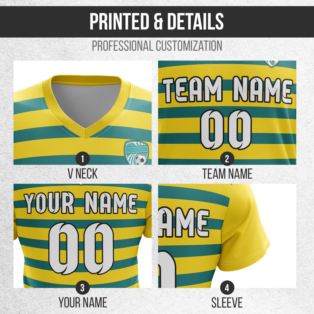 Custom Royal Stripe V-Neck Yellow Soccer sport Tops Jersey