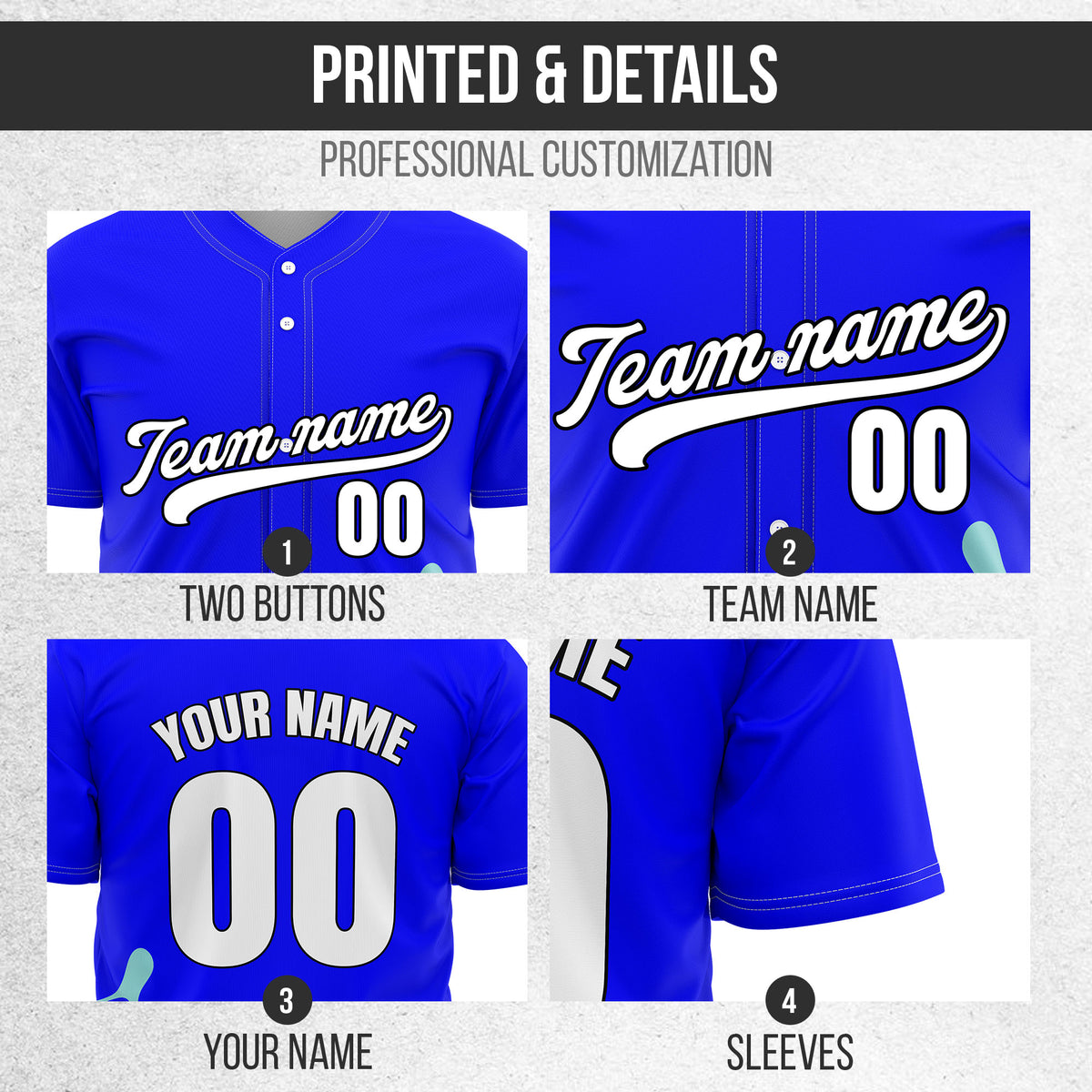 Custom Wave Blue Baseball Sport Jersey Personalized Uniform with Name & Number