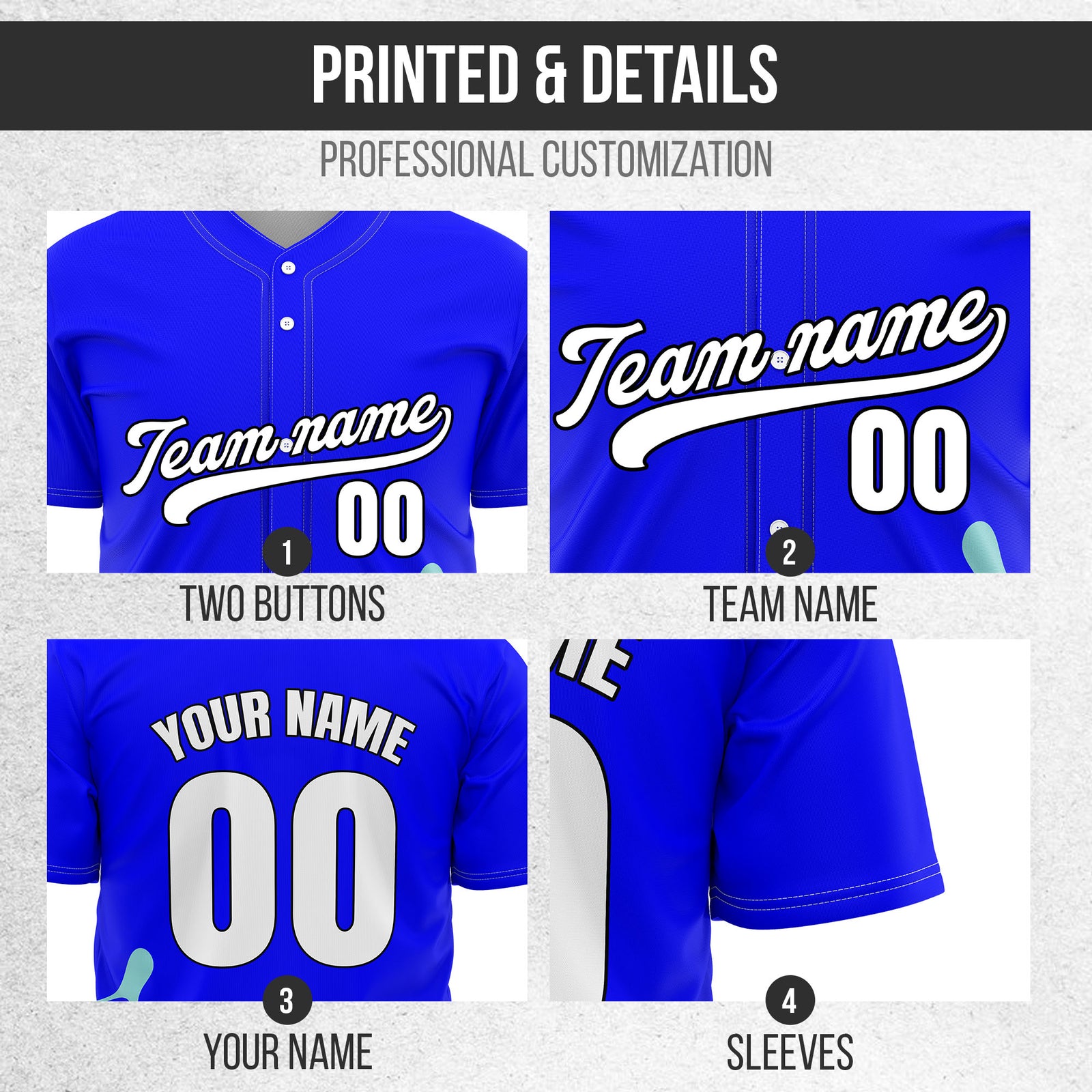 Custom Wave Blue Baseball Sport Jersey Personalized Uniform with Name & Number