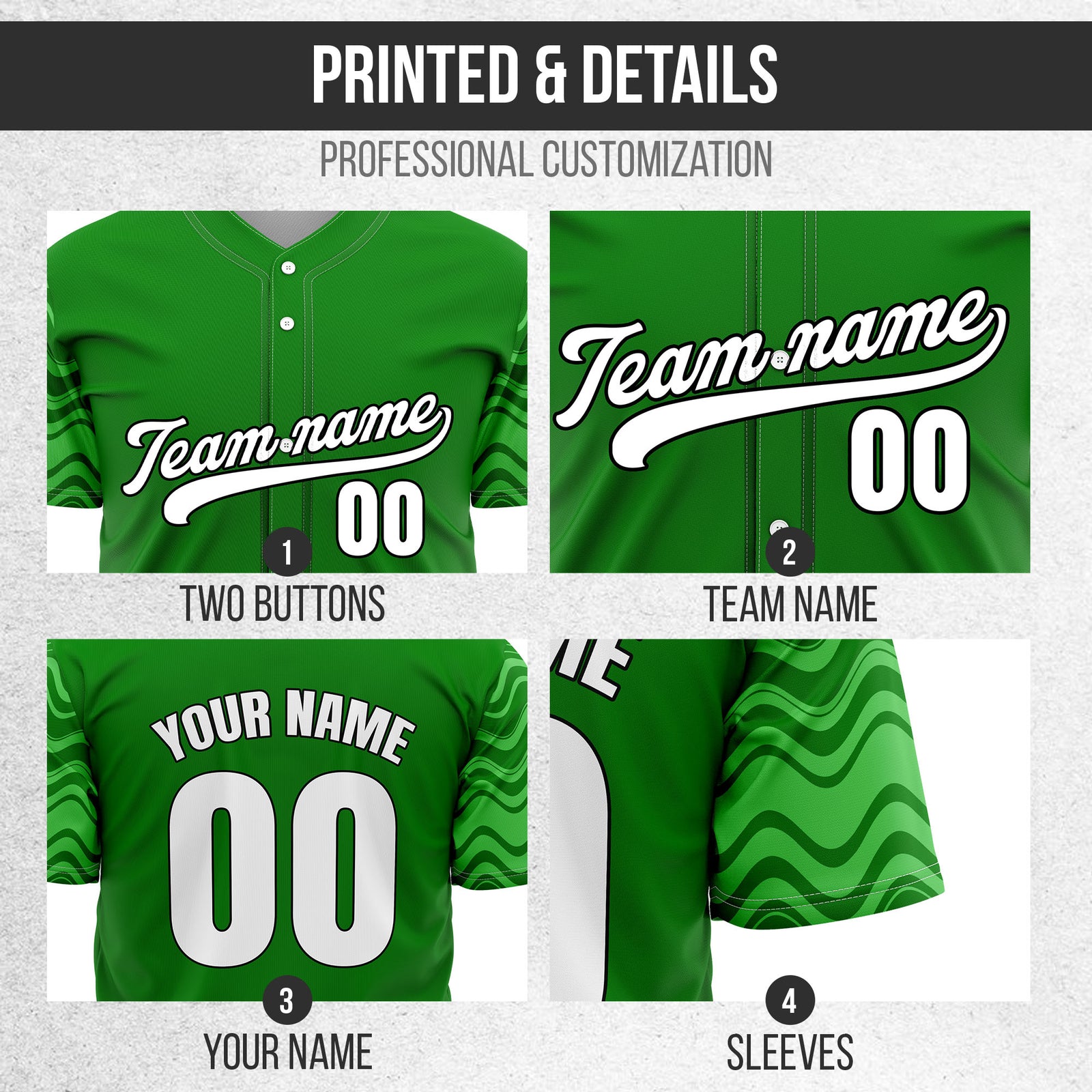 Custom Wave Green Baseball Sports Jerseys Personalized Uniform with Name & Number
