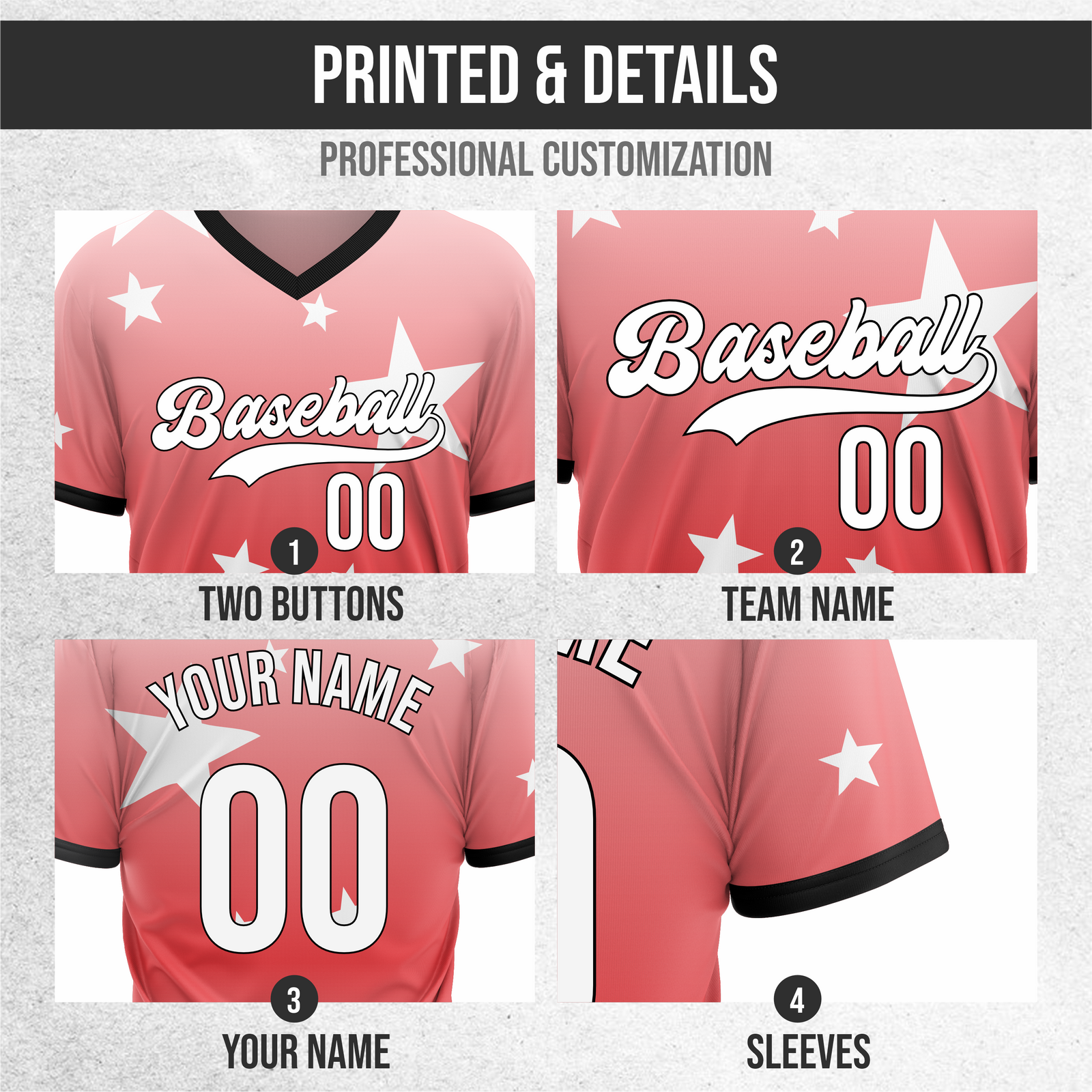 Custom Starfall Gradient Baseball Red Sports Jersey Personalized Uniform with Name & Number