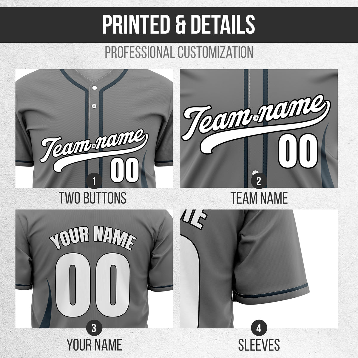 Custom Fire Pulse Grey Baseball Sports Jersey Personalized Uniform with Name & Number