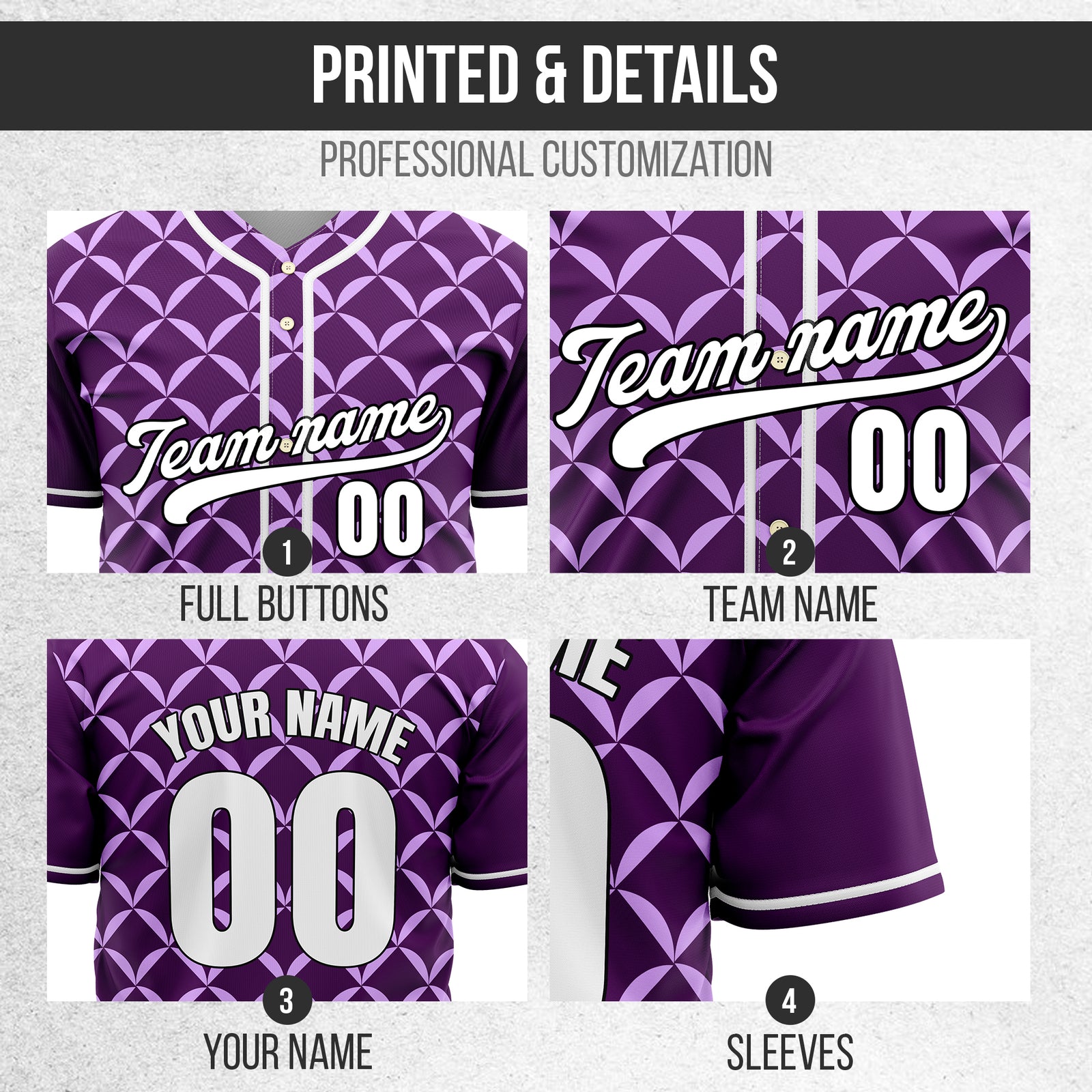 Custom Vertex Vibe Purple Baseball Sports Jersey Personalized Uniform with Name & Number