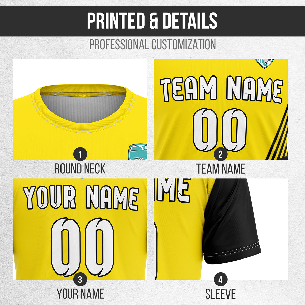 Custom Rapid Line R Side Pattern Soccer Yellow sport Tops Jersey
