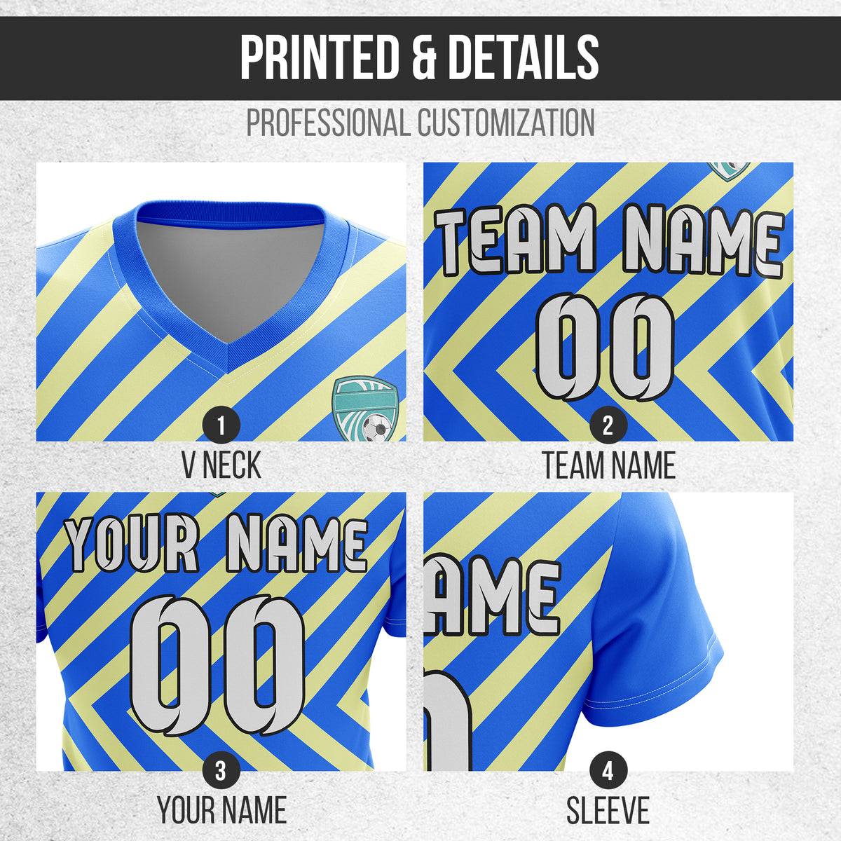 Custom Swift Stripe V-Neck Blue Soccer sport Tops Jersey