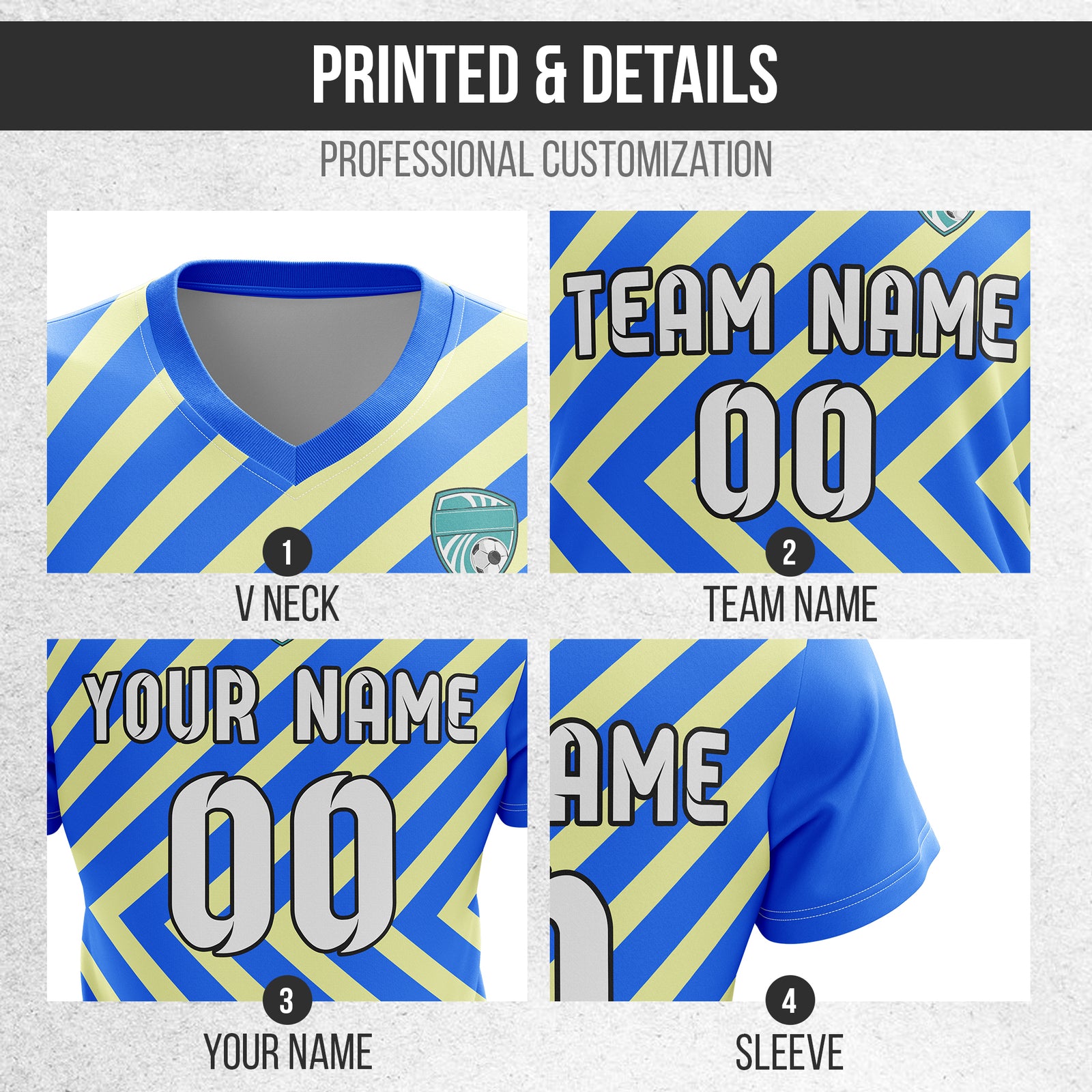 Custom Swift Stripe V-Neck Blue Soccer sport Tops Jersey