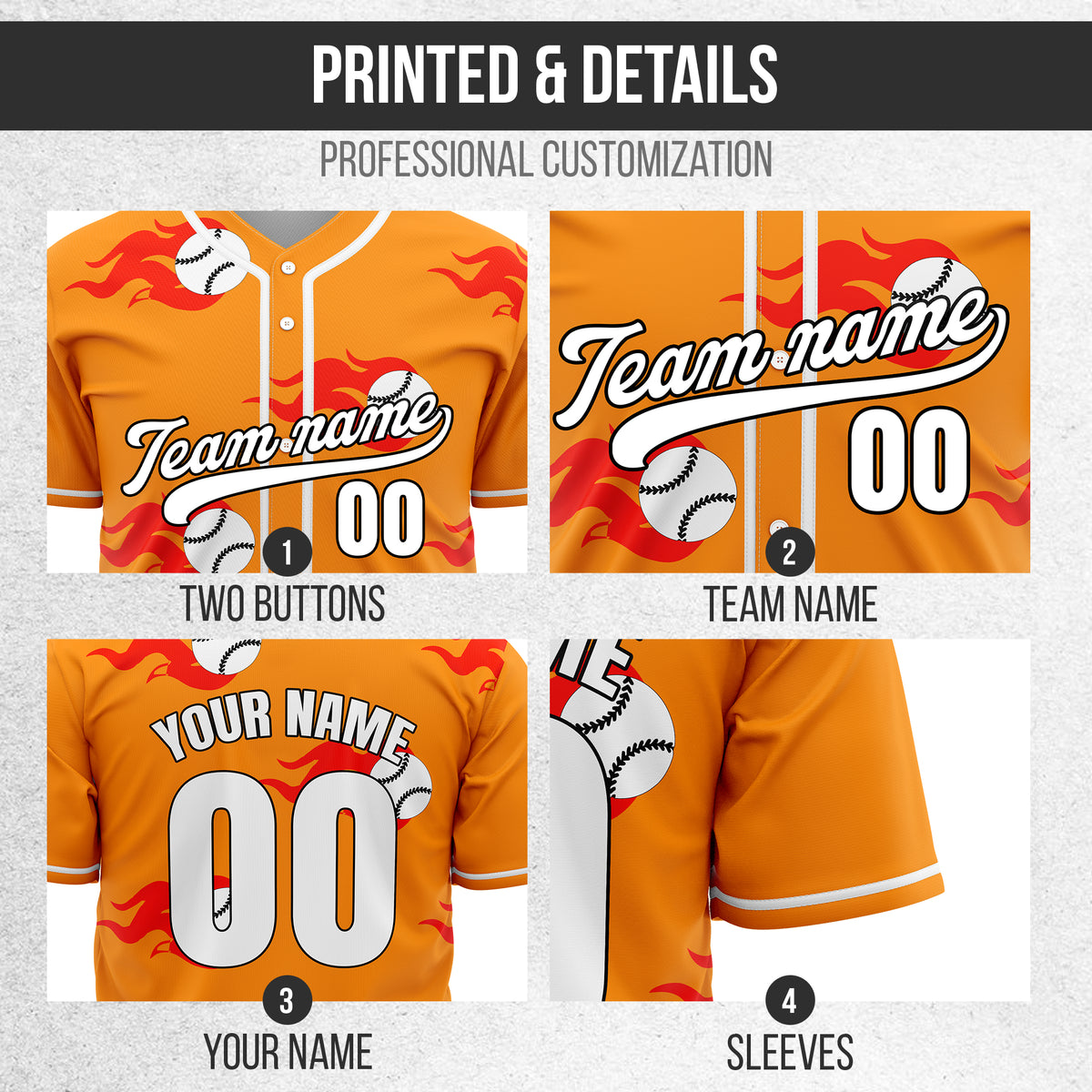 Custom Fireballers Orange Baseball Sports Jersey Personalized Uniform with Name & Number