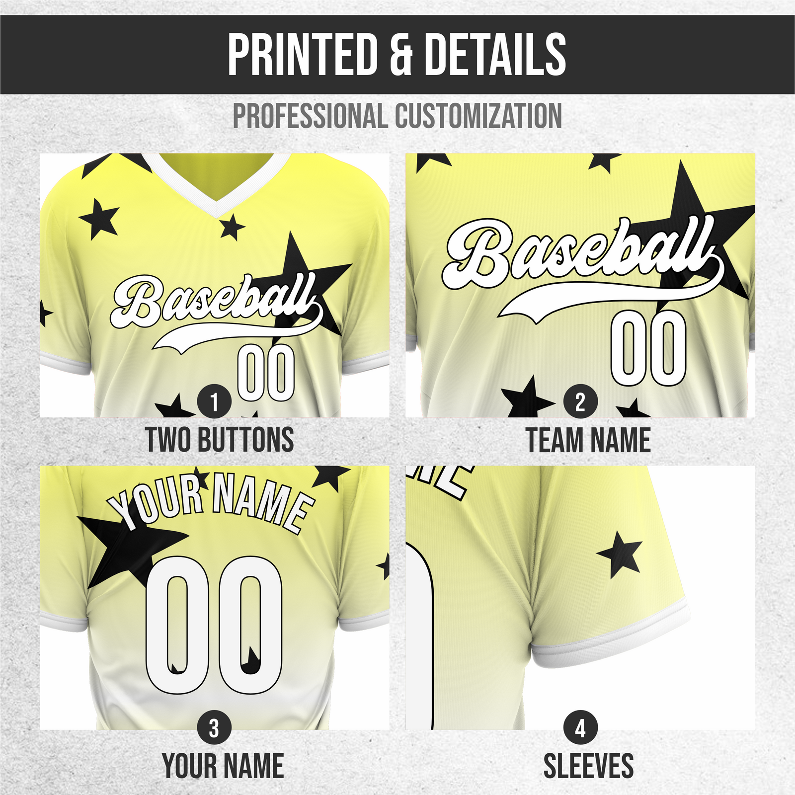 Custom Starfall Gradient Baseball Yellow Sports Jersey Personalized Uniform with Name & Number