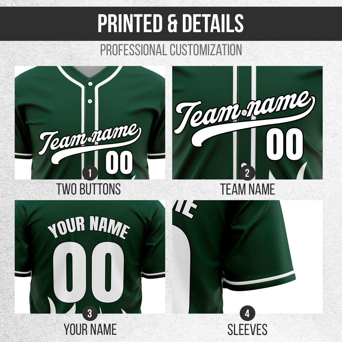Custom Burnout Green Baseball Sports Jersey Personalized Uniform with Name & Number