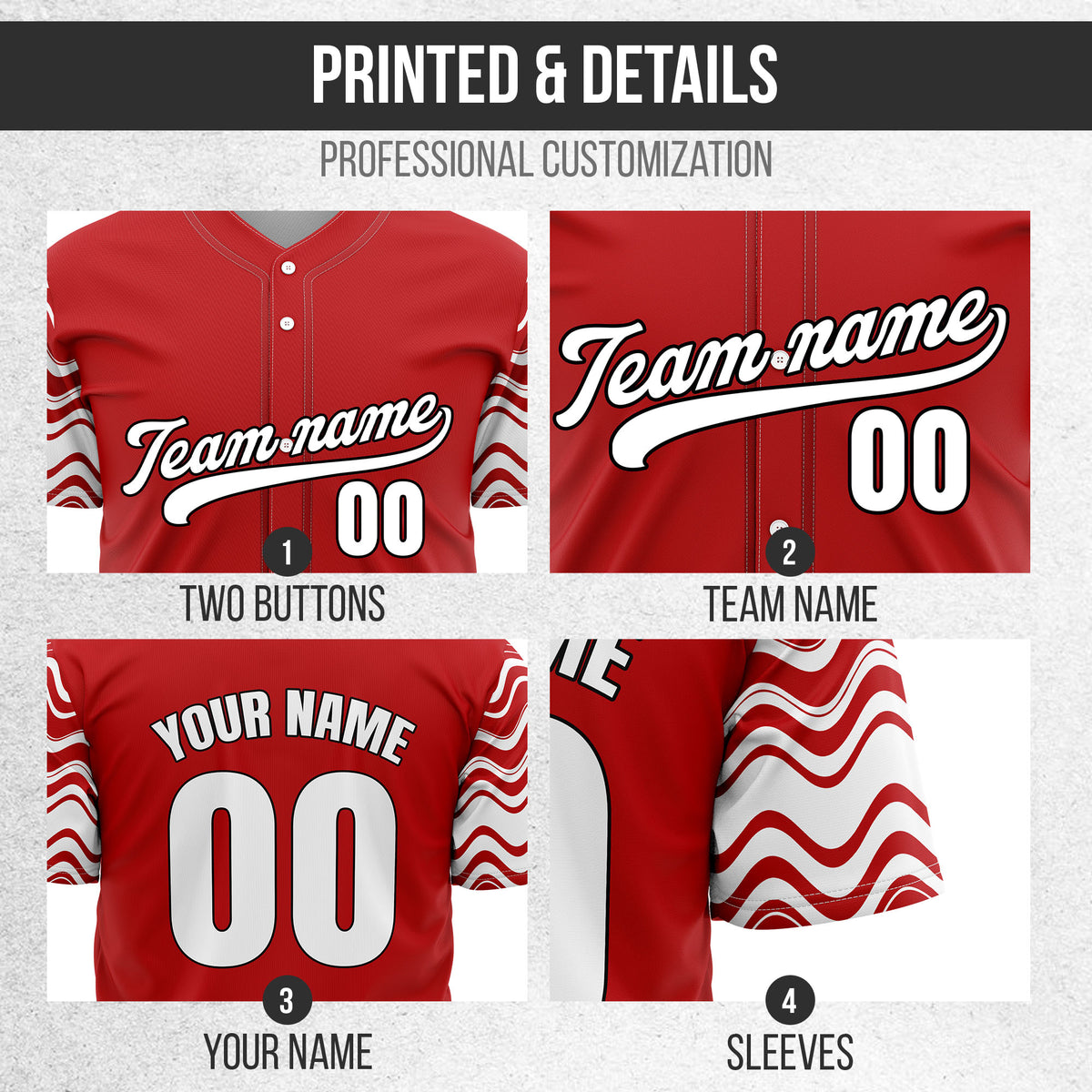 Custom Wave Red Baseball Sports Jerseys Personalized Uniform with Name & Number