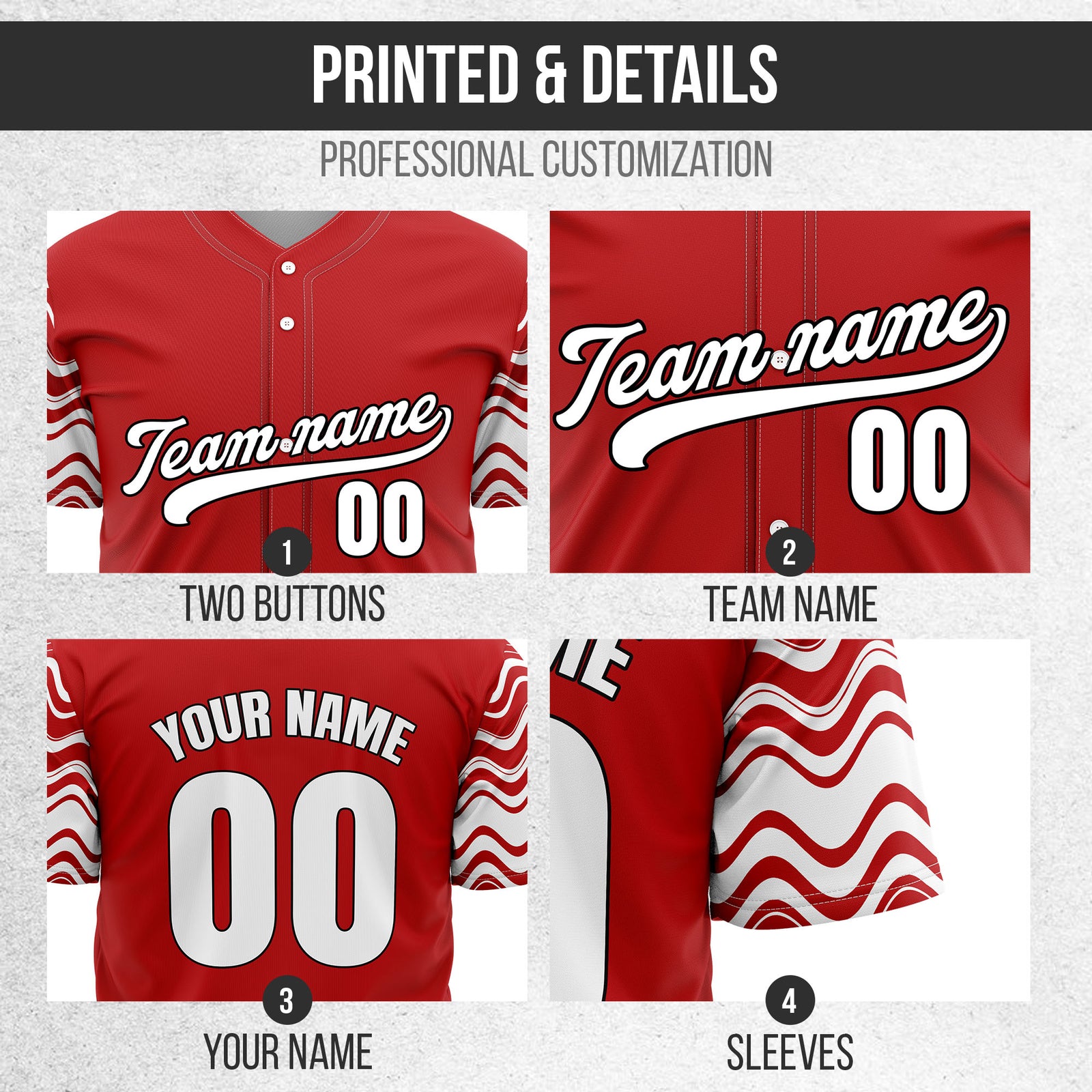 Custom Wave Red Baseball Sports Jerseys Personalized Uniform with Name & Number