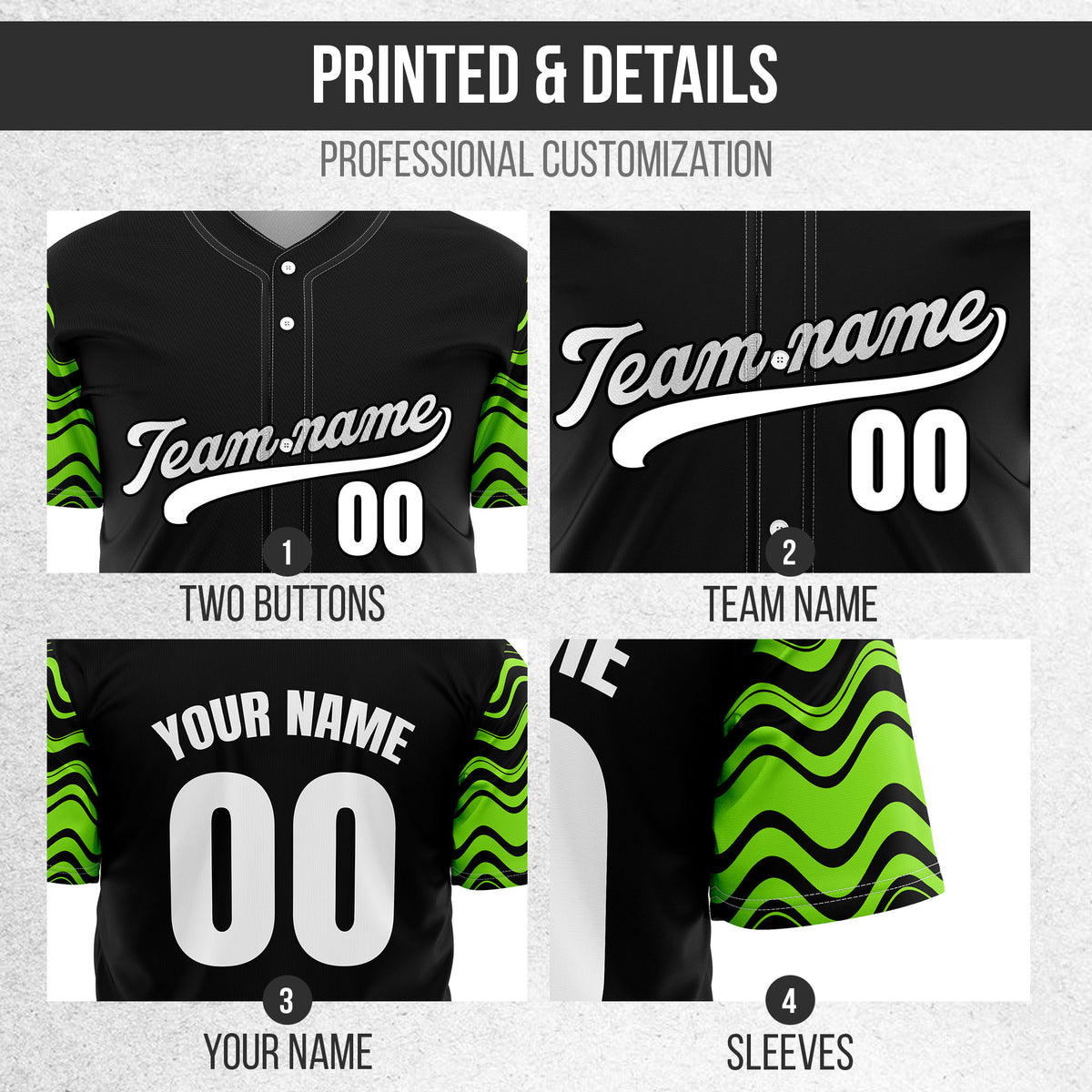 Custom Wave Black Baseball Sports Jerseys Personalized Uniform with Name & Number