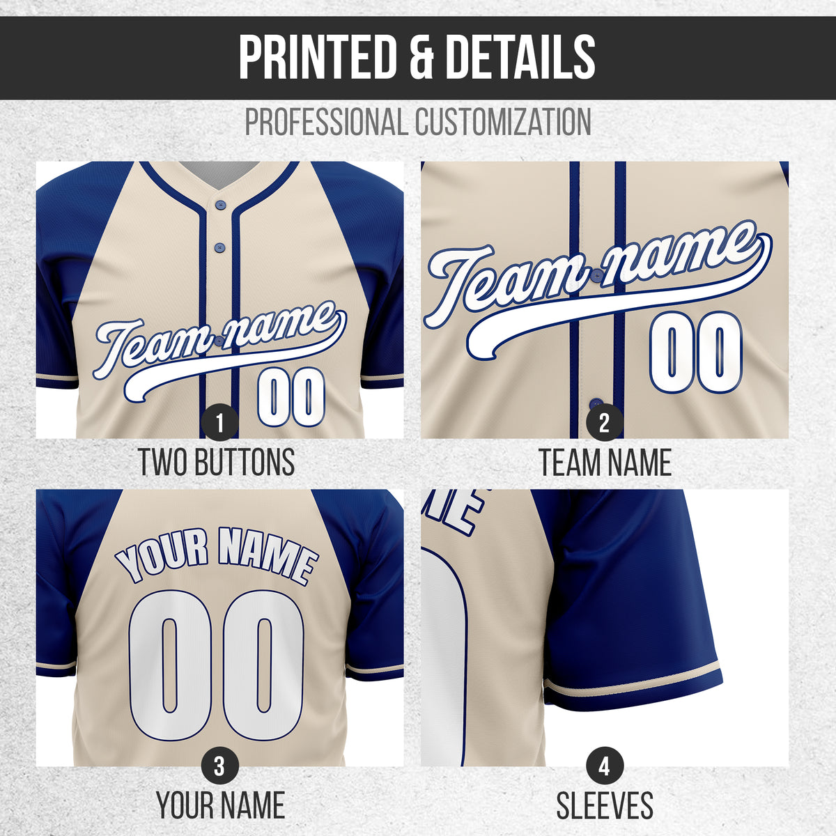 Custom Baseline Baseball Navy Sports Jersey Personalized Uniform with Name & Number
