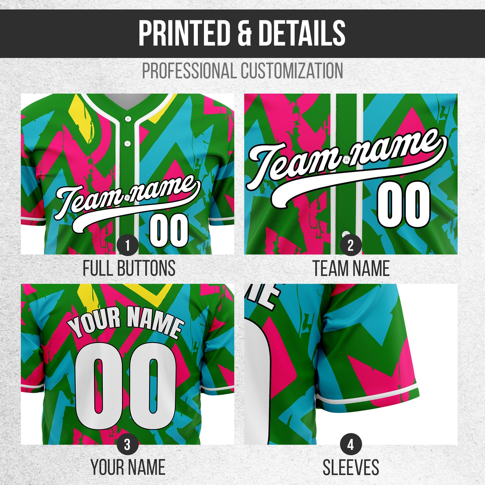 Custom Splash Green Baseball Sports Jersey Personalized Uniform with Name & Number