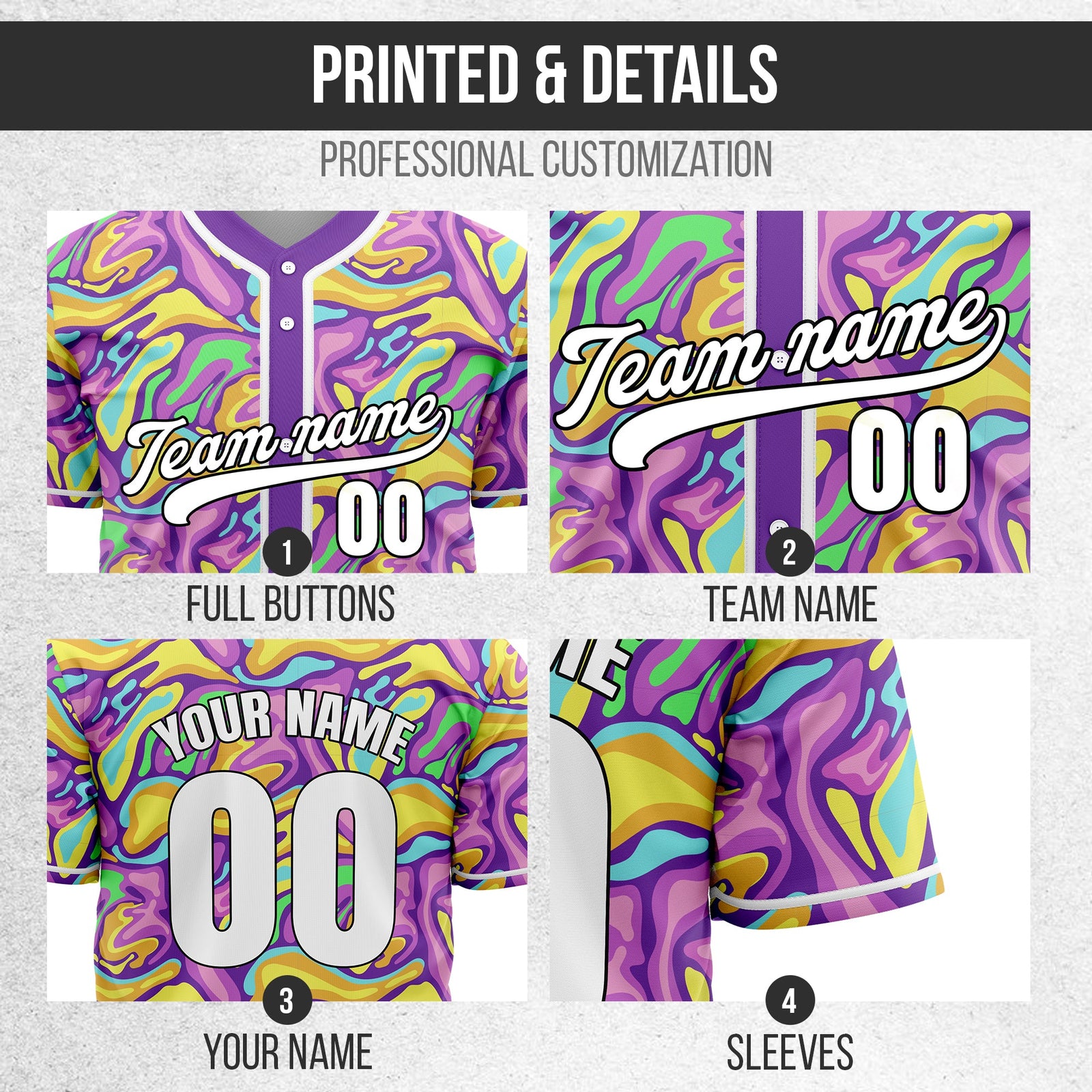 Custom Graffiti Baseball Purple Sports Jersey Personalized Uniform with Name & Number