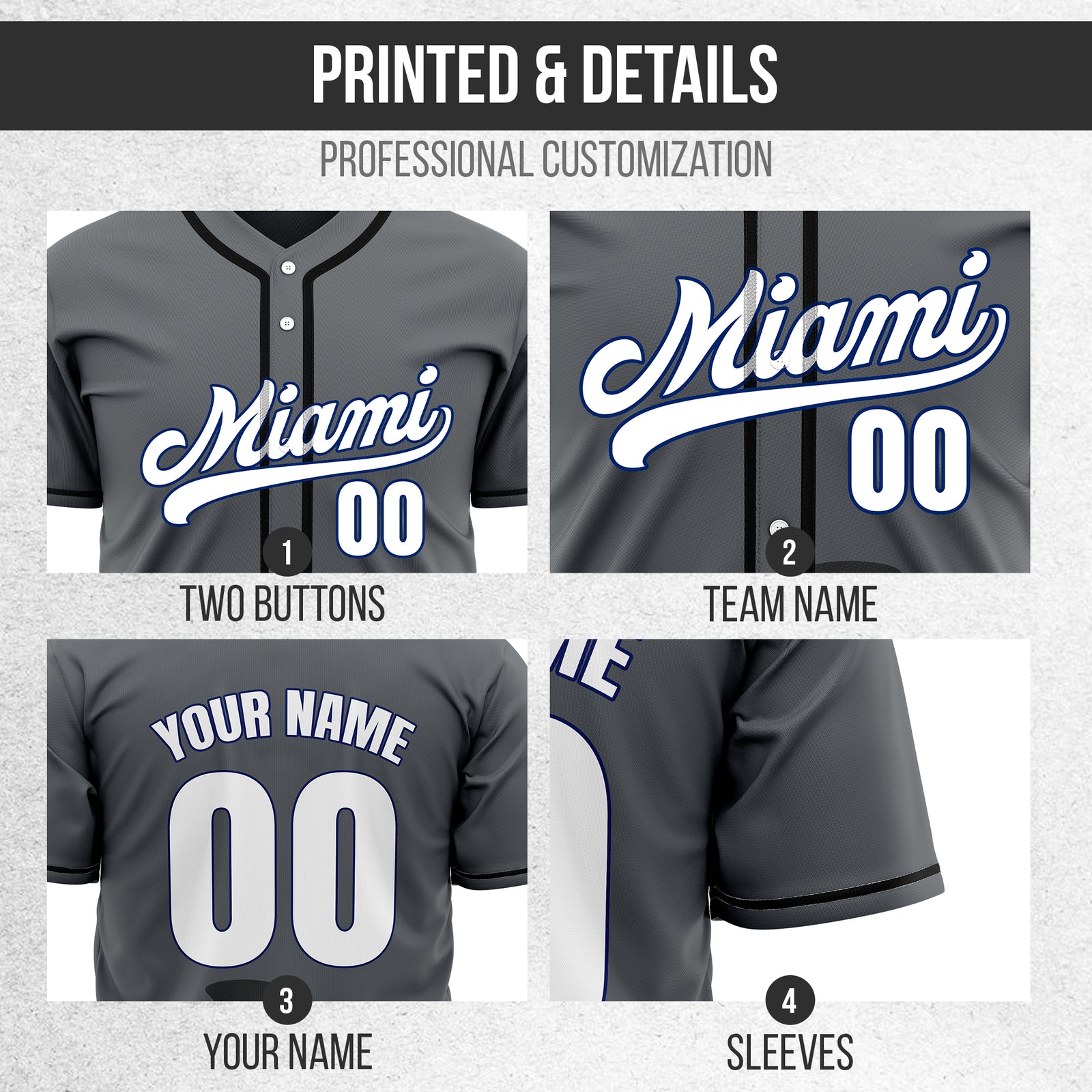 Custom City Tide Dark Grey Baseball Sports Jersey Personalized Uniform with Name & Number