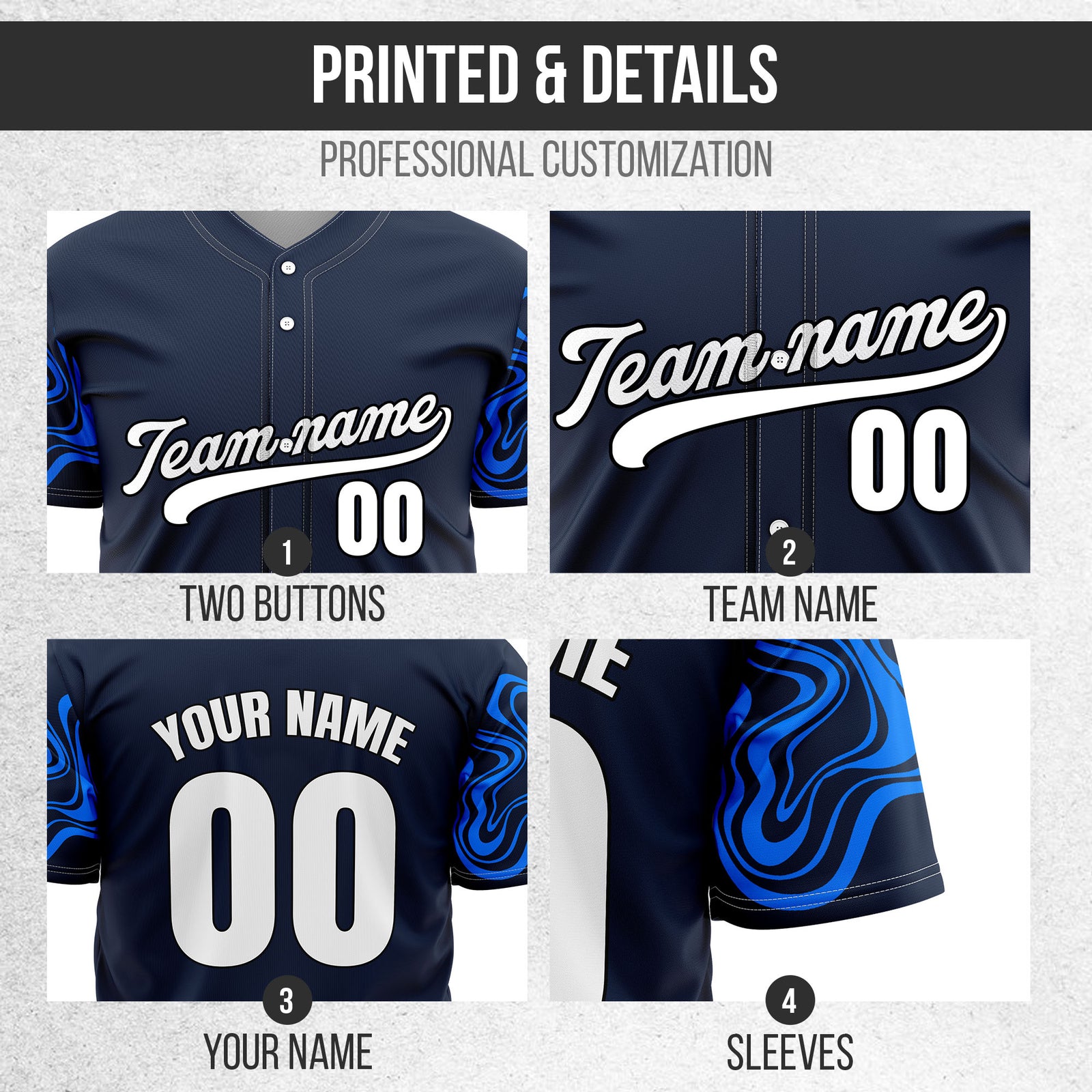 Custom Wave Navy Baseball Sports Jerseys Personalized Uniform with Name & Numbers
