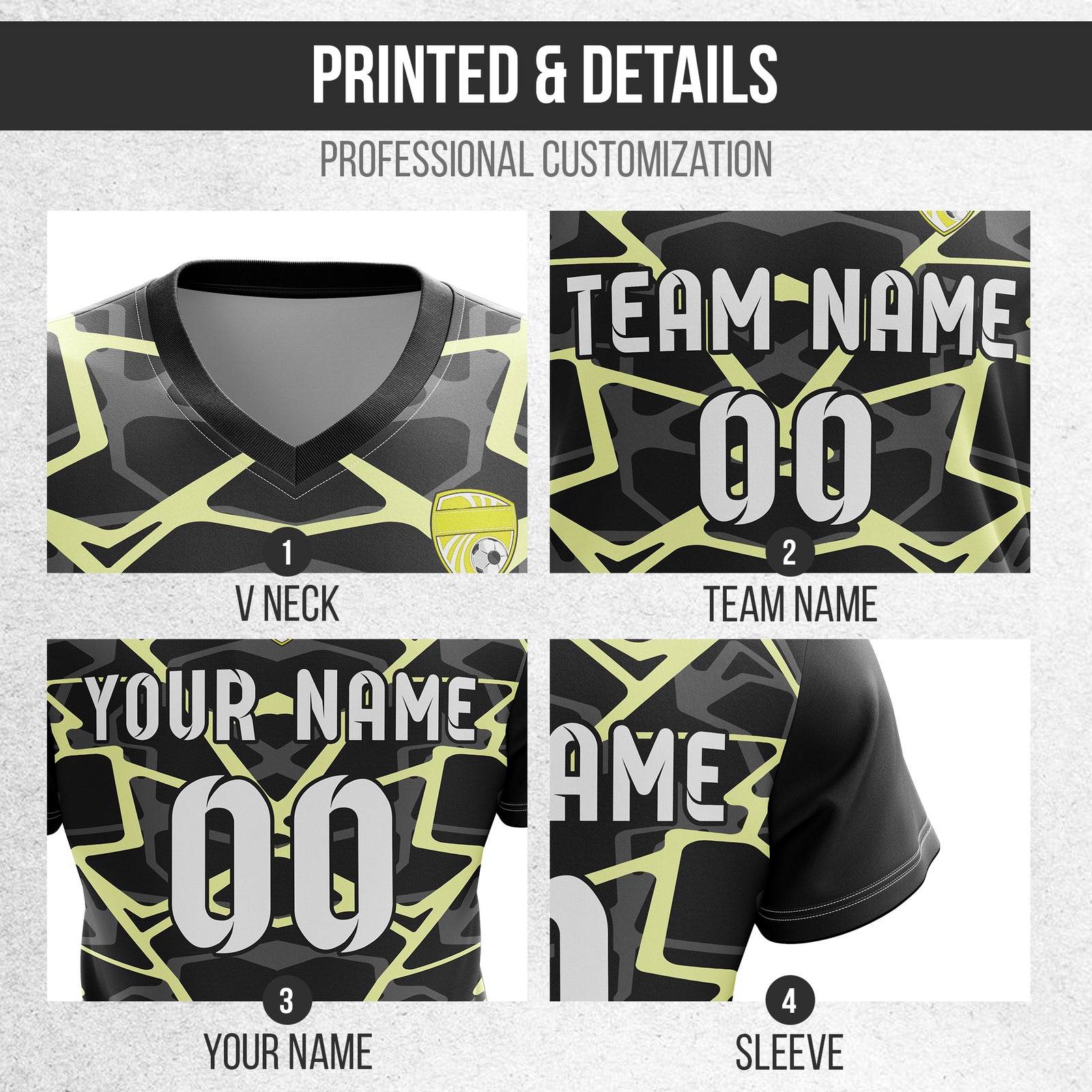 Custom Wild Pulse V-Full Pattern Black Soccer sport Tops Jersey