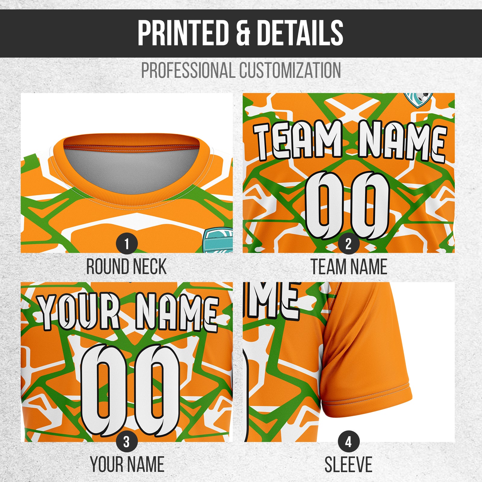 Custom Wild Pulse R-Full Pattern Soccer Orange Sport Tops Jersey