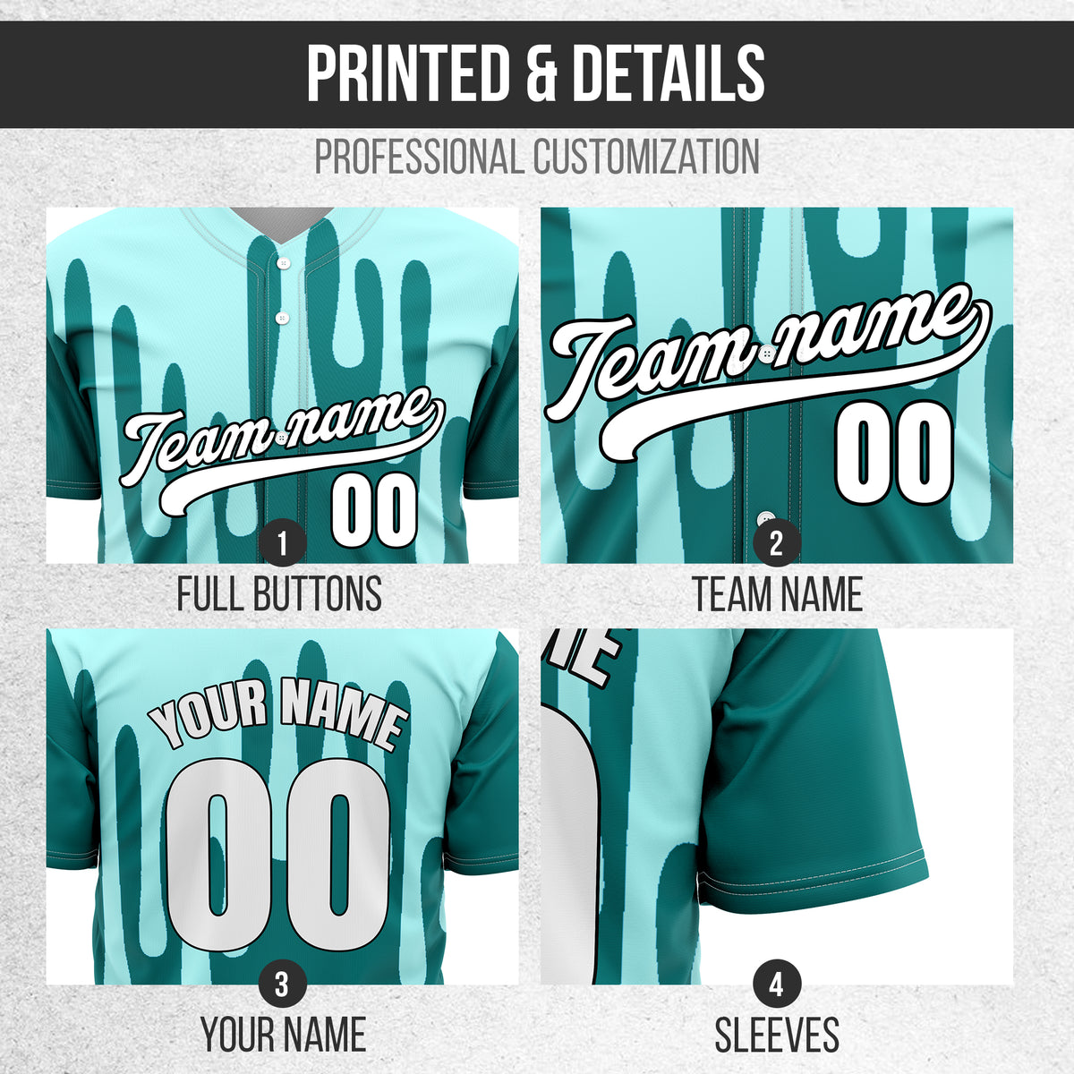 Custom Ink Drip Teal Sports Jersey Personalized Uniform with Name & Number