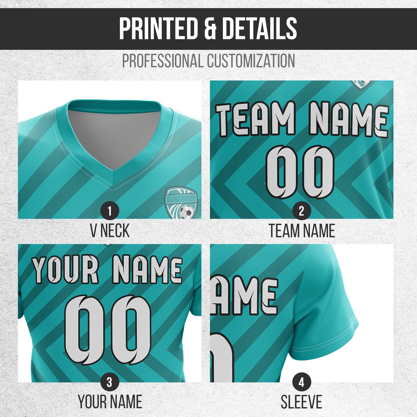 Custom Swift Stripe V-Neck Teal Soccer sport Tops Jersey