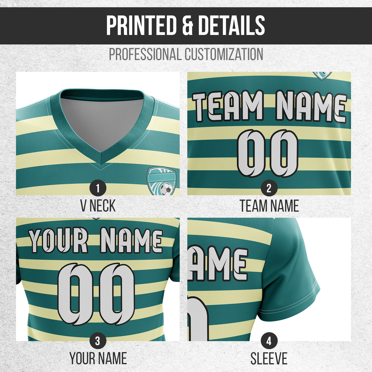 Custom Royal Stripe V-Neck Teal Soccer sport Tops Jersey