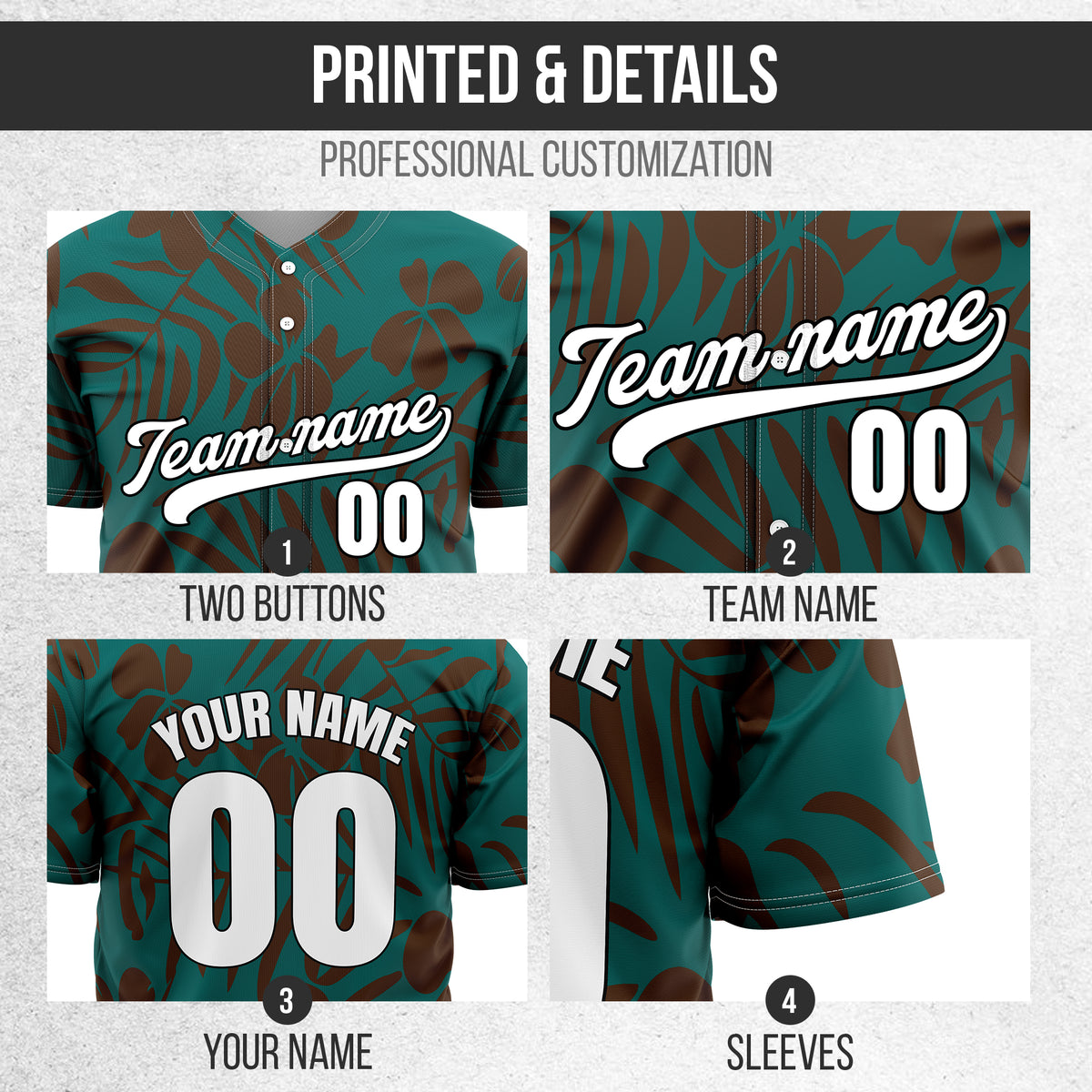 Custom Hawaiian Teal Baseball Sports Jersey Personalized Uniform with Name & Number