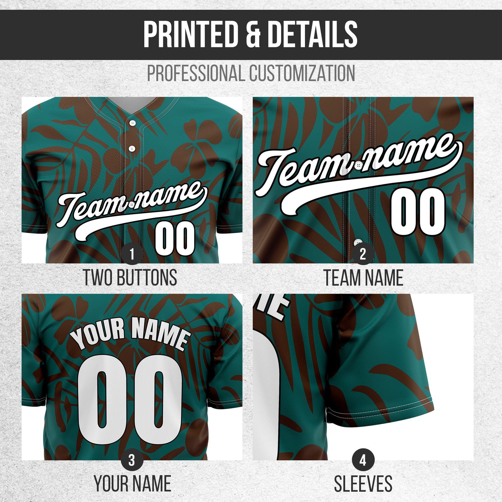 Custom Hawaiian Teal Baseball Sports Jersey Personalized Uniform with Name & Number