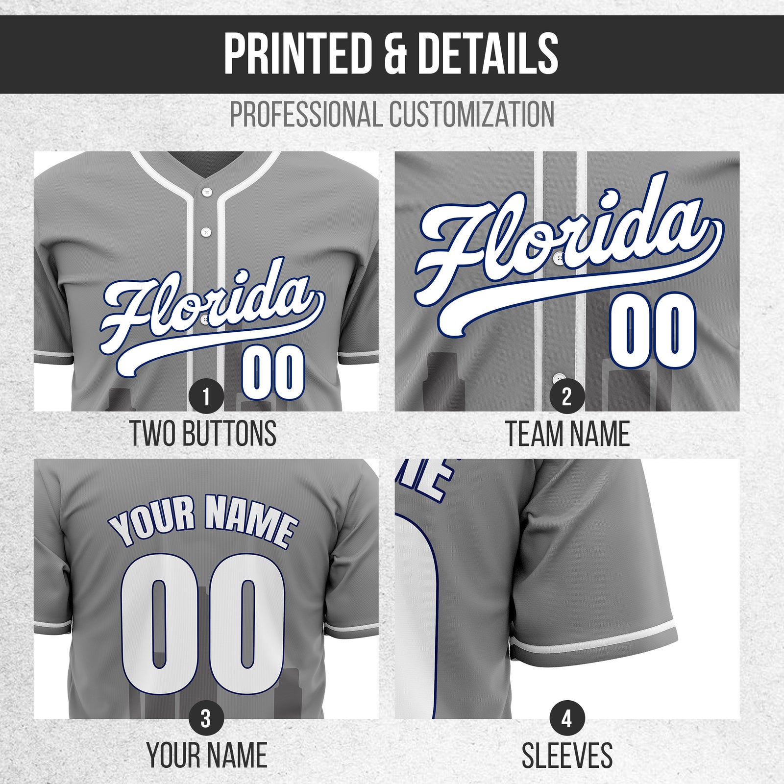 Custom City Flux Grey Baseball Sports Jersey Personalized Uniform with Name & Number