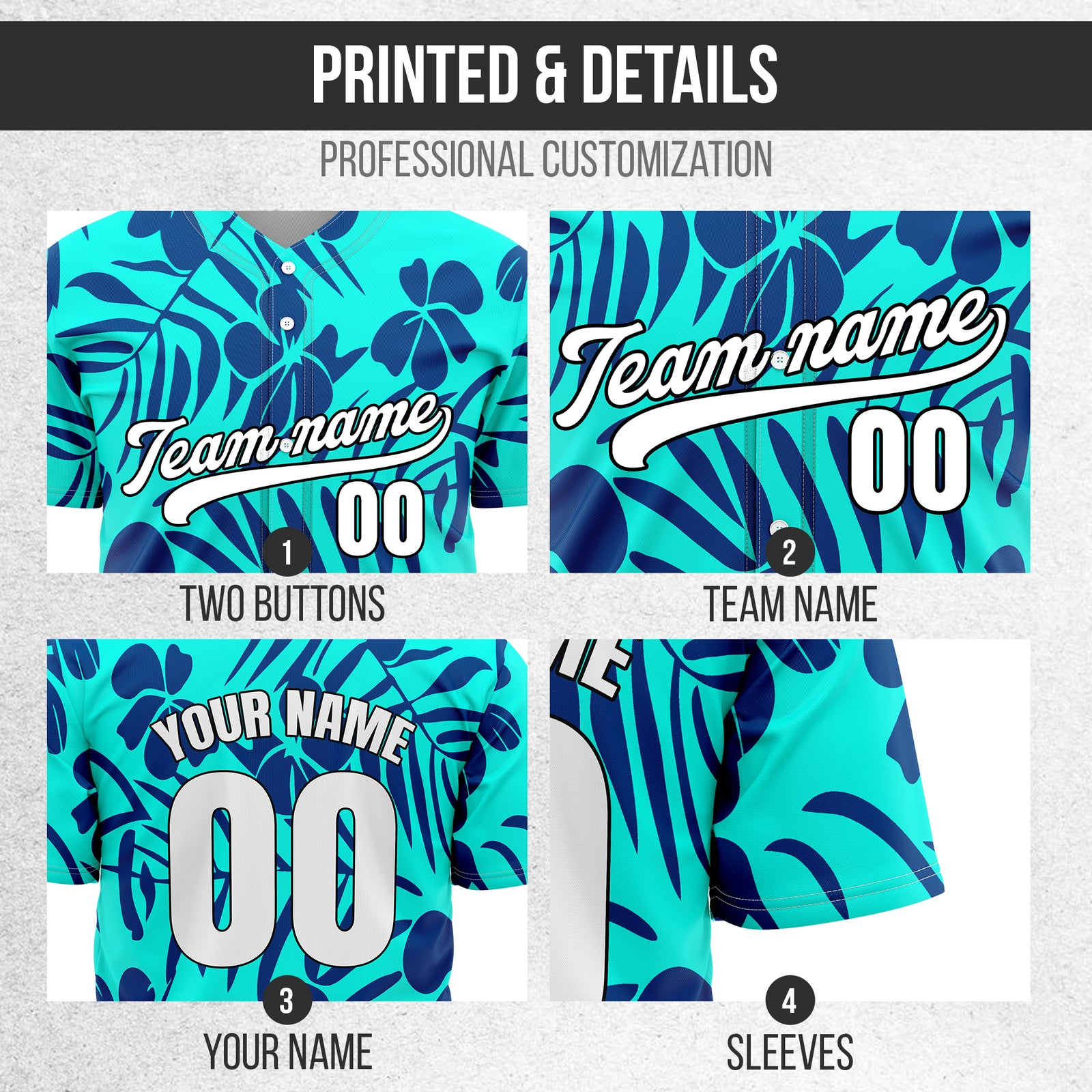 Custom Hawaiian Aqua Baseball Sports Jersey Personalized Uniform with Name & Number