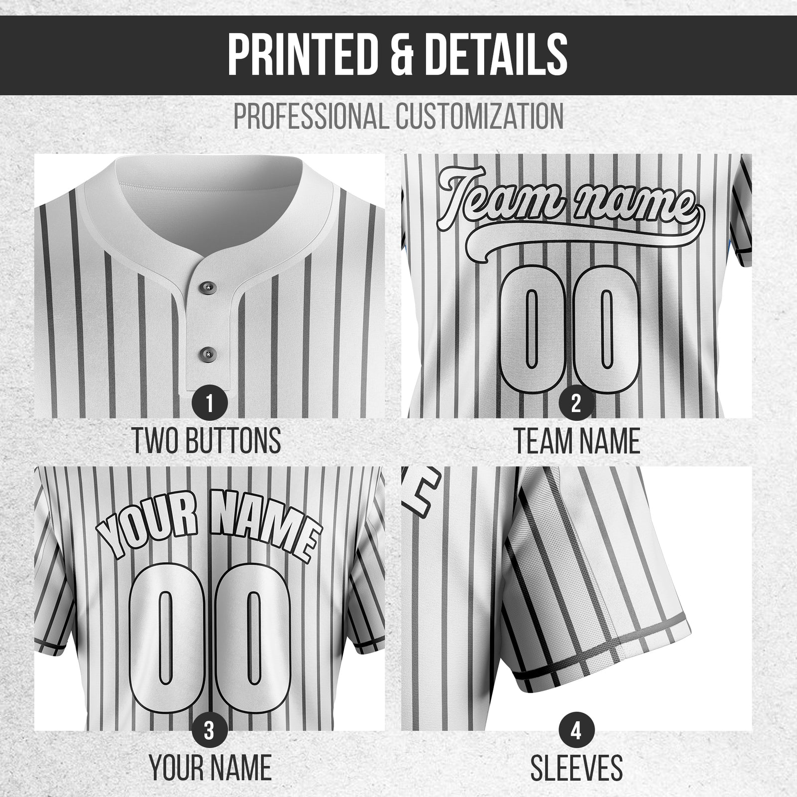 Custom Pinstripe Baseball White Sports Jersey Personalized Uniform with Name & Number