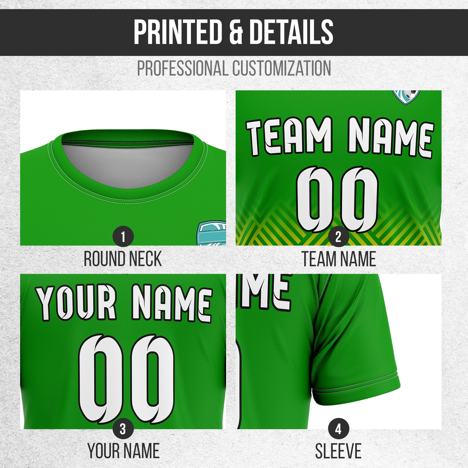 Custom Shadow Line R Side Pattern Soccer Green Sport Tops Jersey