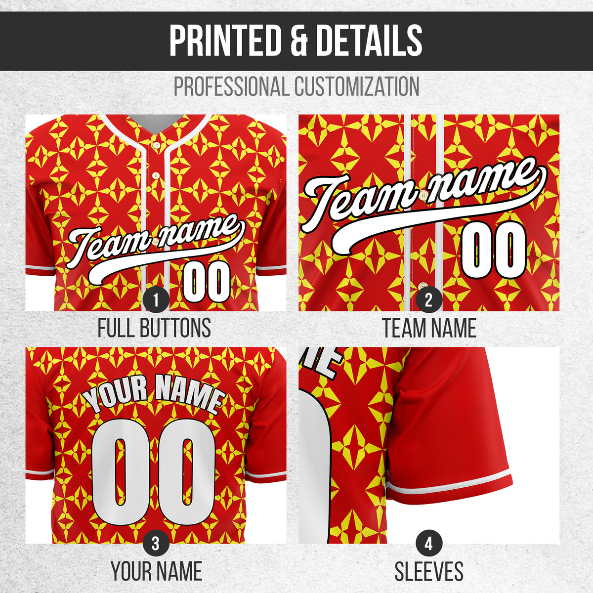 Custom Rhombic Red Baseball Sports Jersey Personalized Uniform with Name & Number