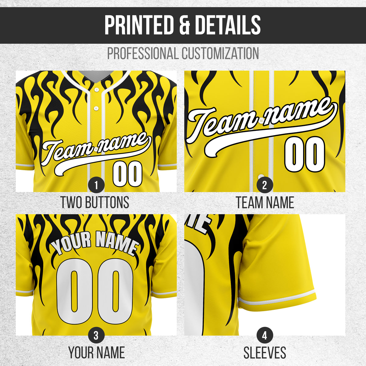 Custom Frostburn Yellow Baseball Sports Jersey Personalized Uniform with Name & Number