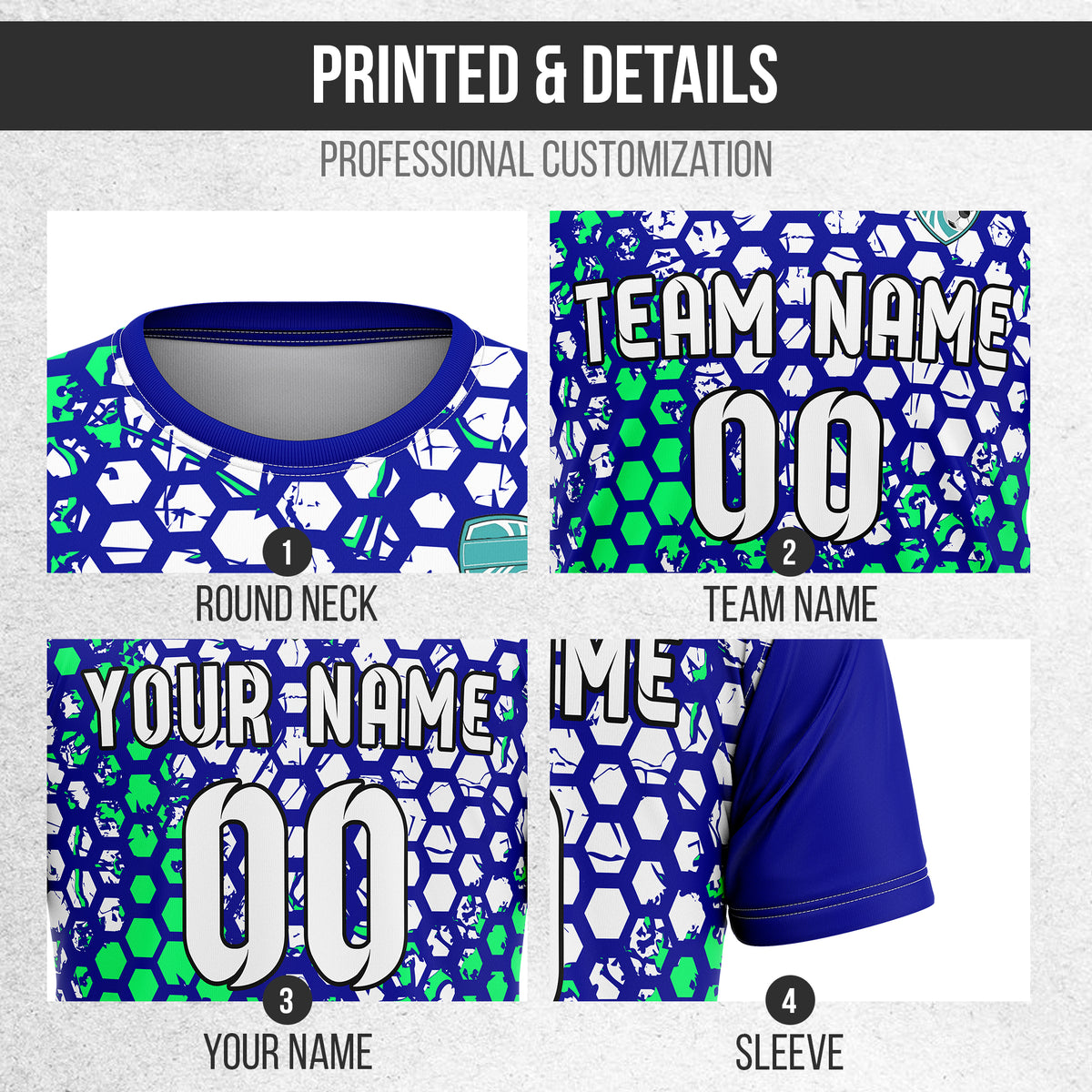 Custom Hex R-Full Pattern Soccer Navy Sport Tops Jersey
