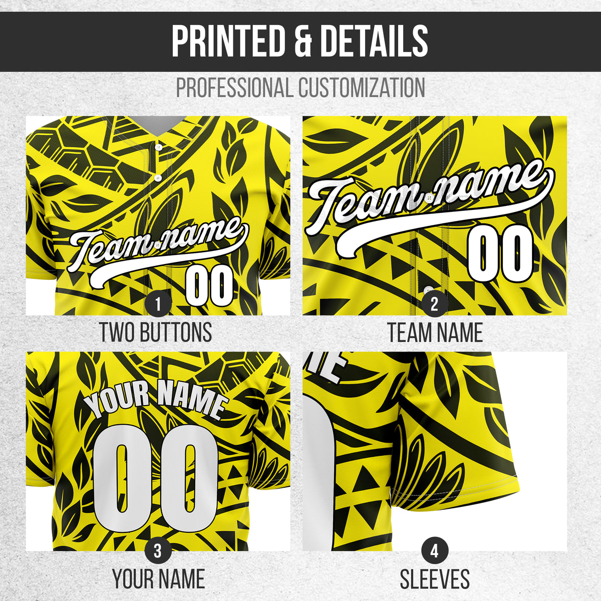 Custom Hawaii Storm Yellow Baseball Sports Jersey Personalized Uniform with Name & Number