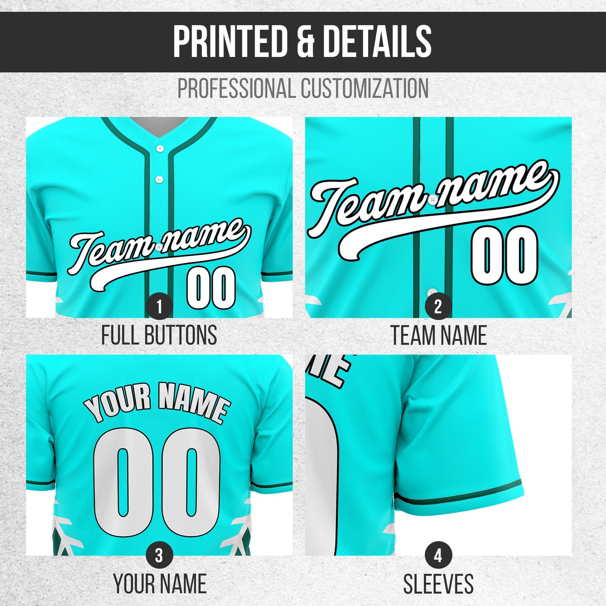 Custom Stitchline Baseball Aqua Sports Jersey Personalized Uniform with Name & Number