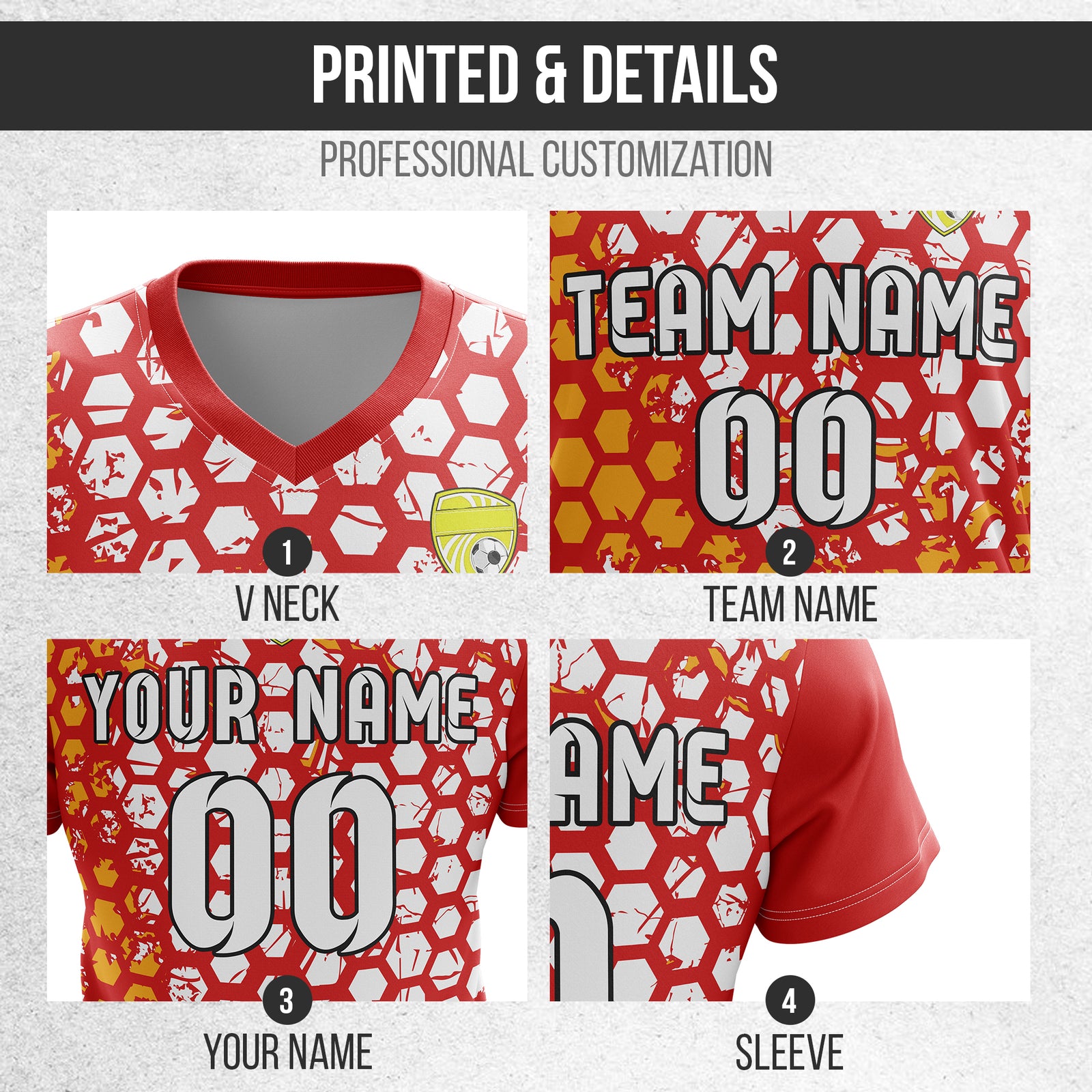 Custom Hex V-Full Pattern Red Soccer sport Tops Jersey