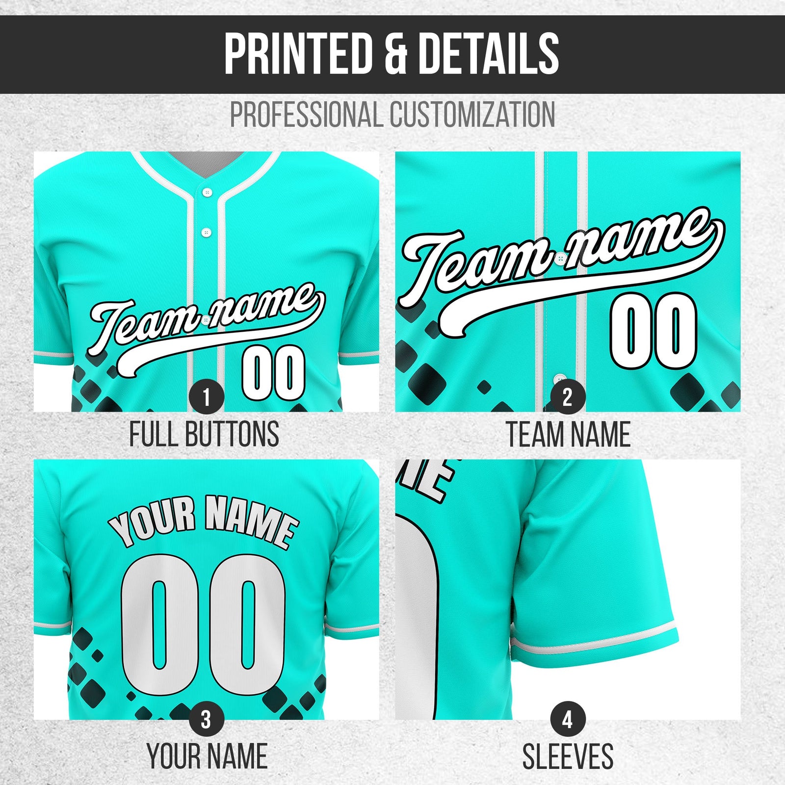 Custom Shadow Spark Aqua Baseball Sports Jersey Personalized Uniform with Name & Number