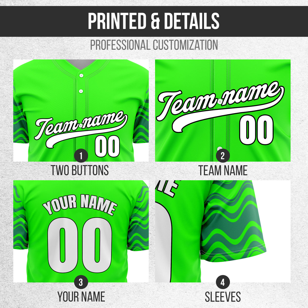 Custom Wave Neon Green Baseball Sports Jerseys Personalized Uniform with Name & Number