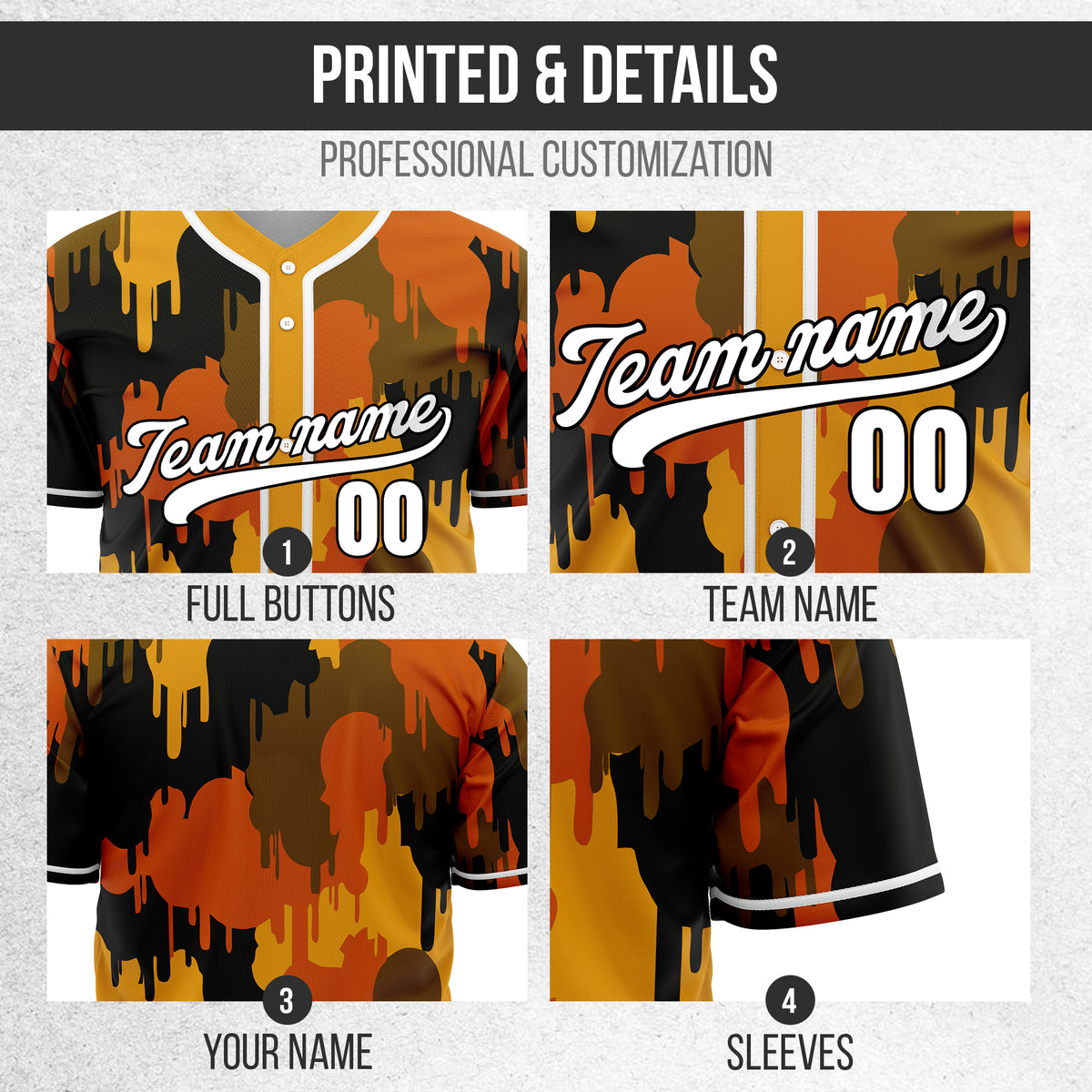 Custom Paint Hustlers Orange Baseball Sports Jersey Personalized Uniform with Name & Number