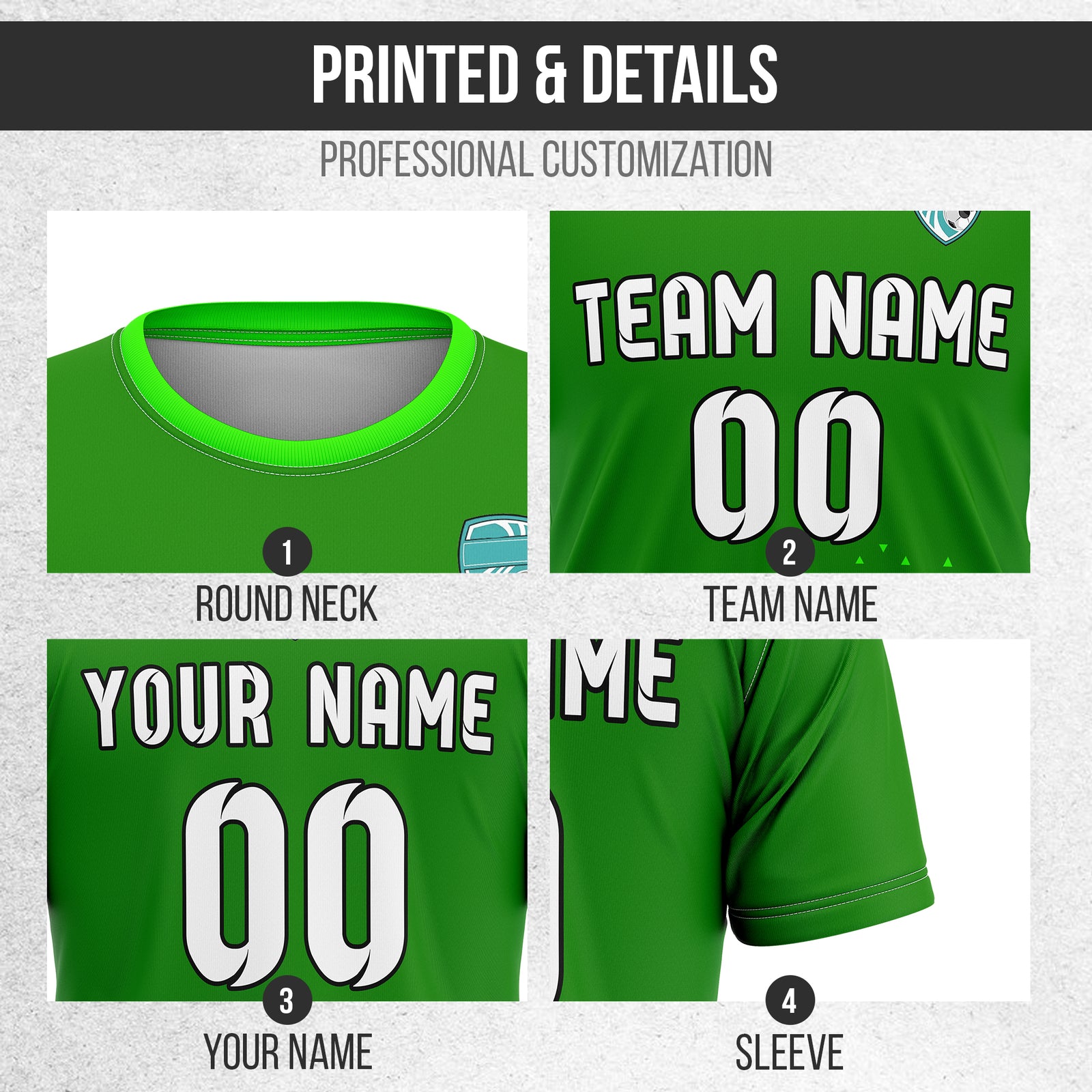 Custom Tri-Edge R Side Pattern Soccer Green Sport Tops Jersey