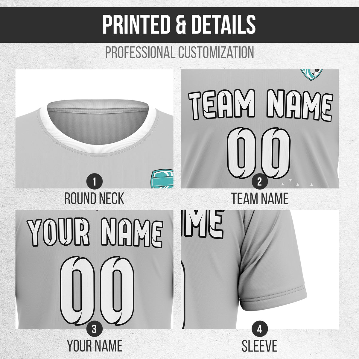 Custom Tri-Edge R Side Pattern Soccer Grey Sport Tops Jersey
