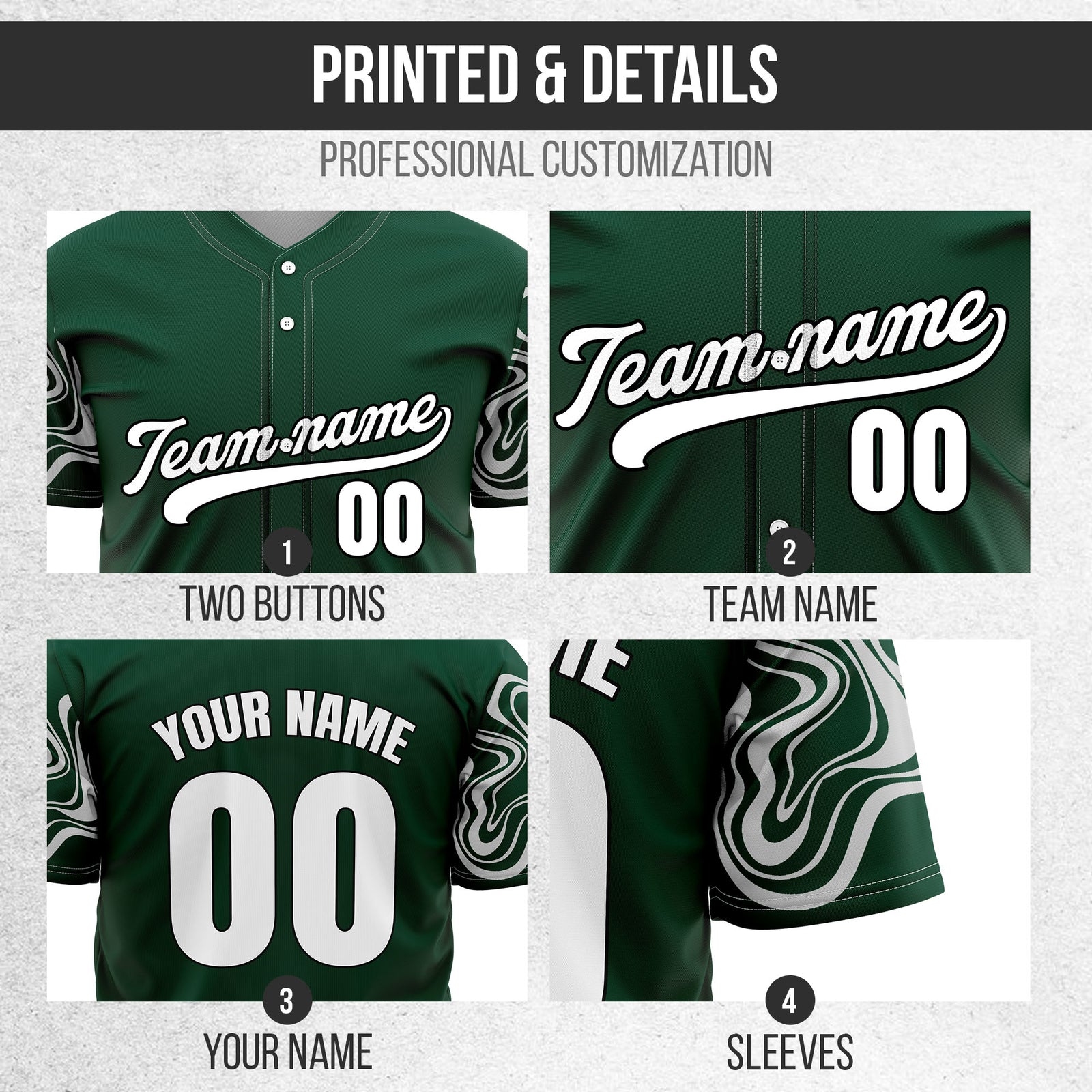 Custom Wave Green Baseball Sports Jerseys Personalized Uniform with Name & Numbers